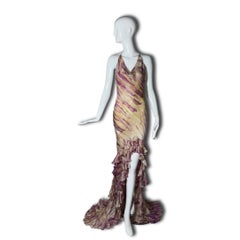 Roberto Cavalli Seidenes Abendkleid mit Neckholder und Schleppe, S/S 2005/2004