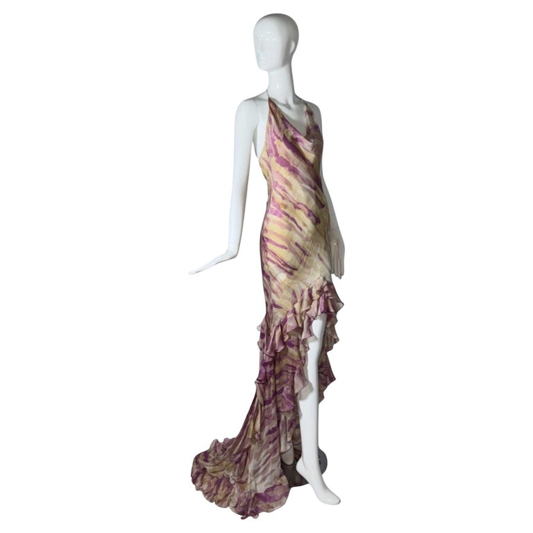 Roberto Cavalli Silk Halter-Neck Evening Dress With Train, S/S 2005/2004  For Sale at 1stDibs