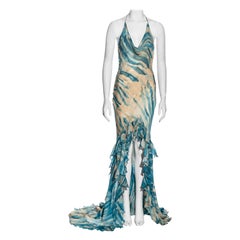 Roberto Cavalli silk halter-neck evening dress with train, ss 2005