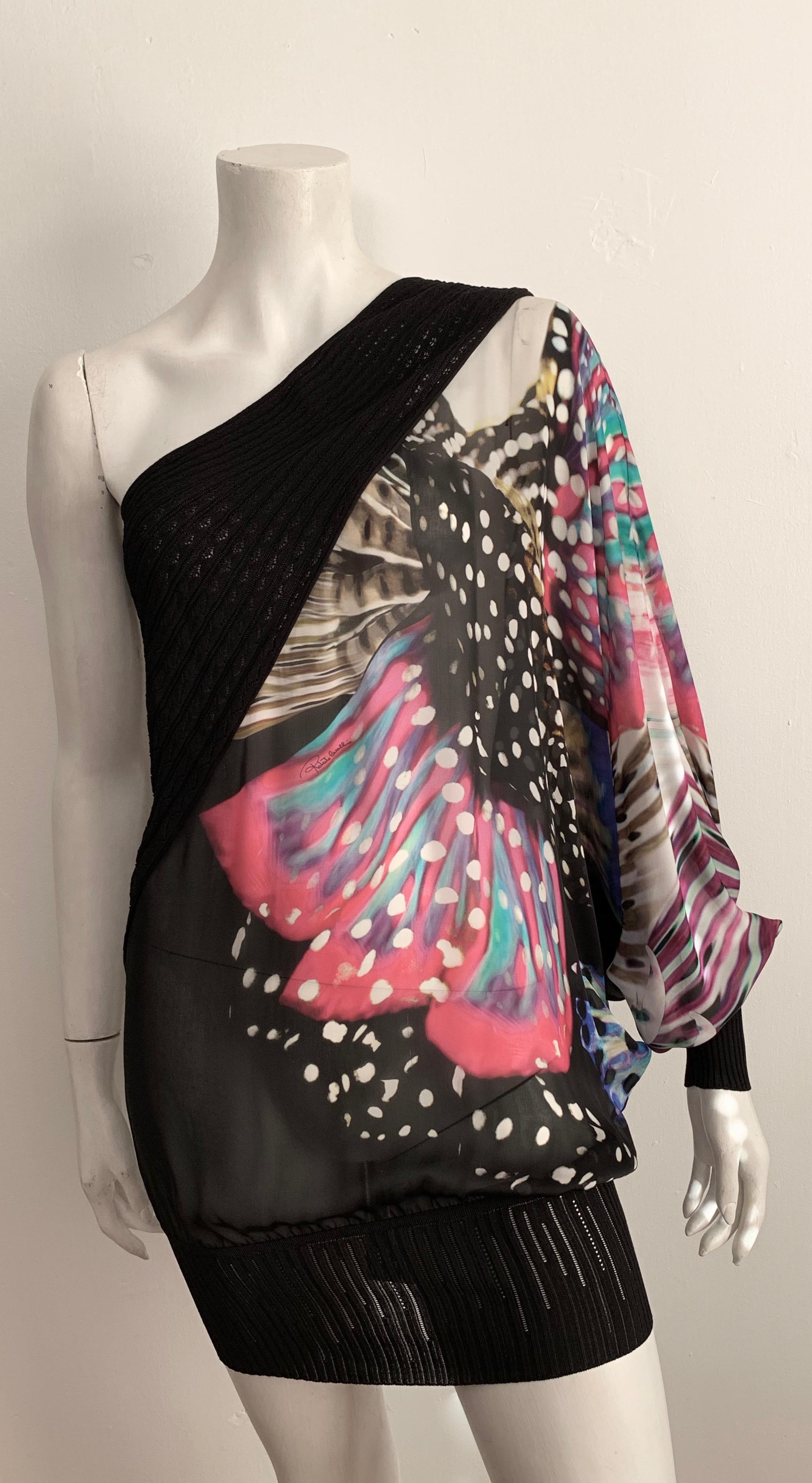 Roberto Cavalli Silk One Shoulder Dress Size 4.  For Sale 3