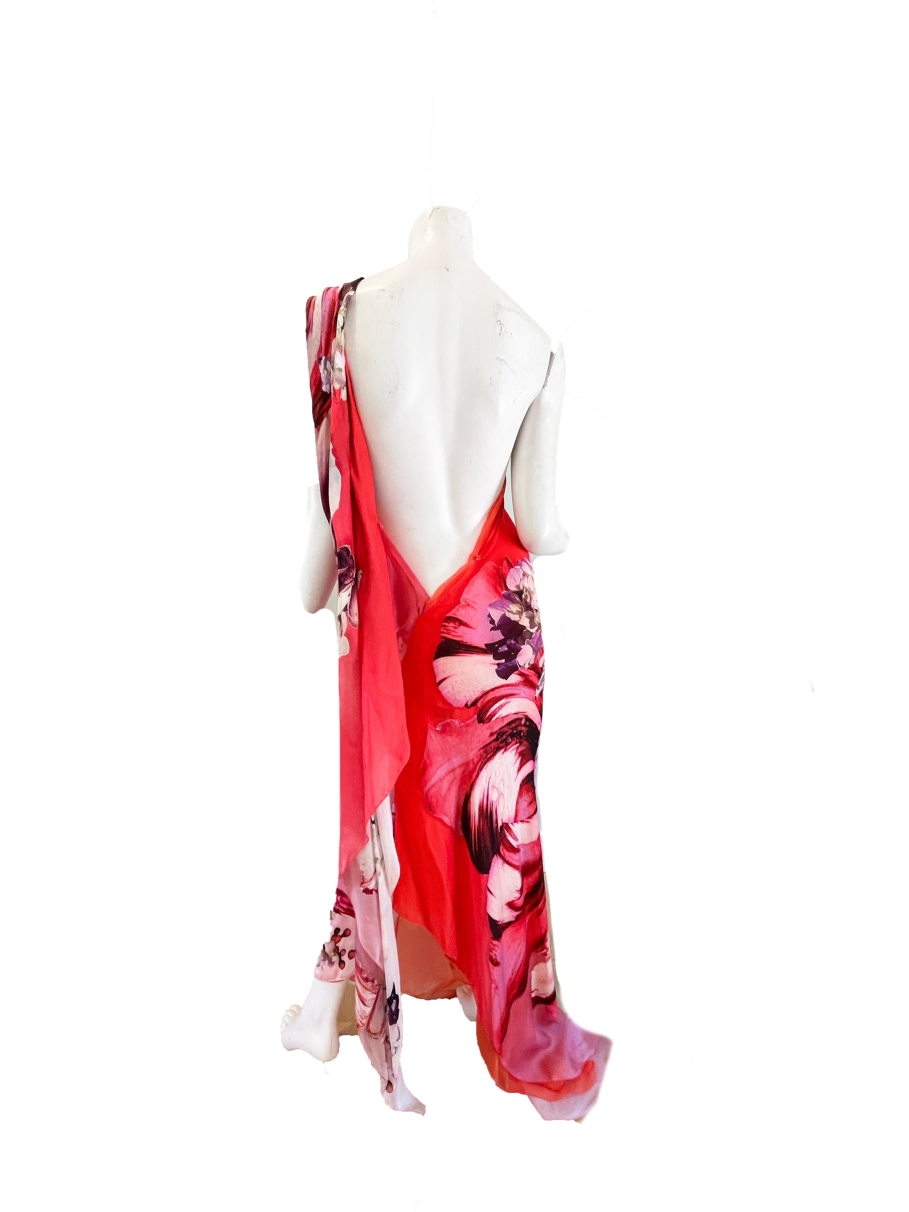 Pink Roberto Cavalli Silk One Shoulder Gown