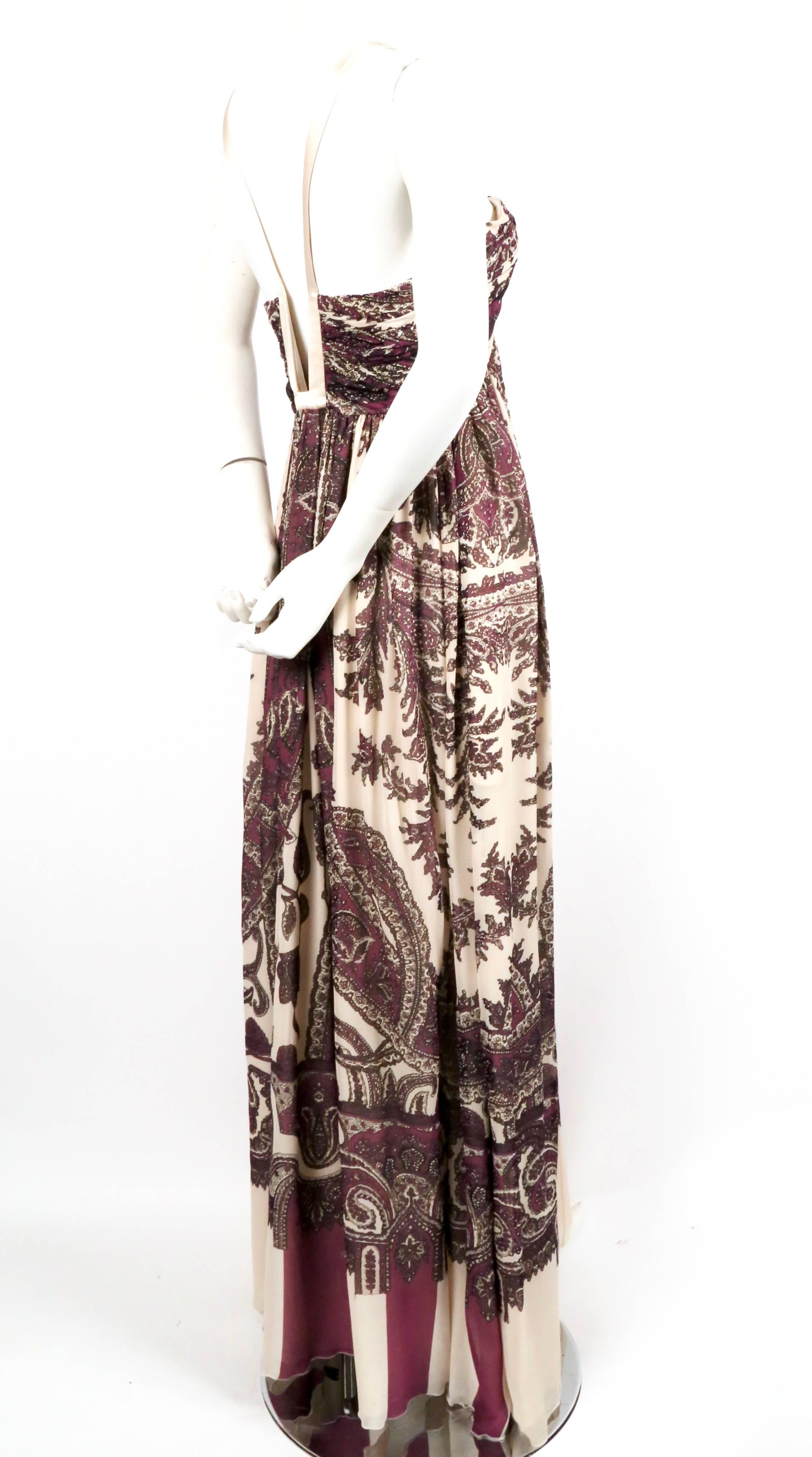 Brown ROBERTO CAVALLI silk paisley printed metallic floor length gown - new