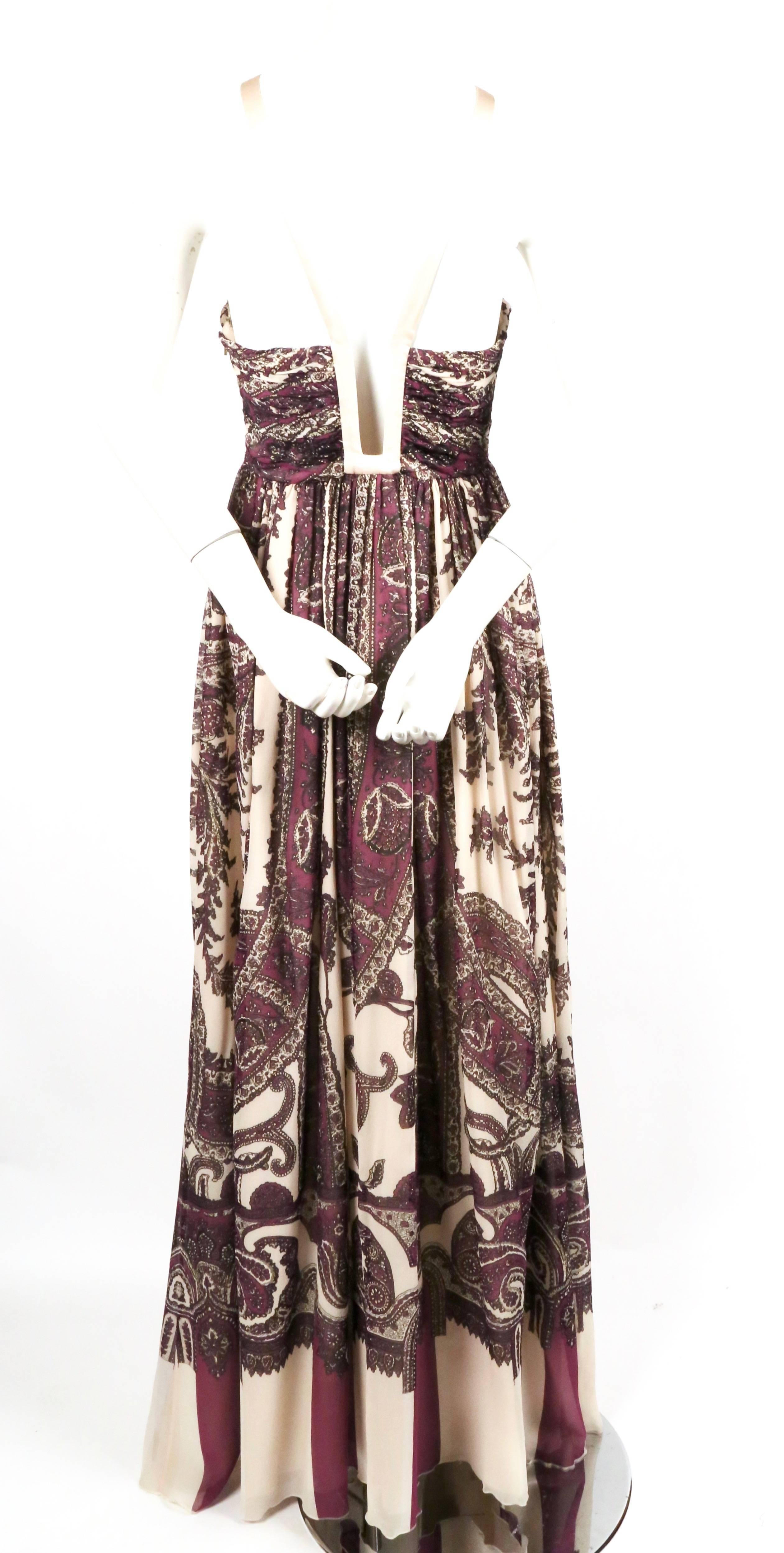 Women's ROBERTO CAVALLI silk paisley printed metallic floor length gown - new