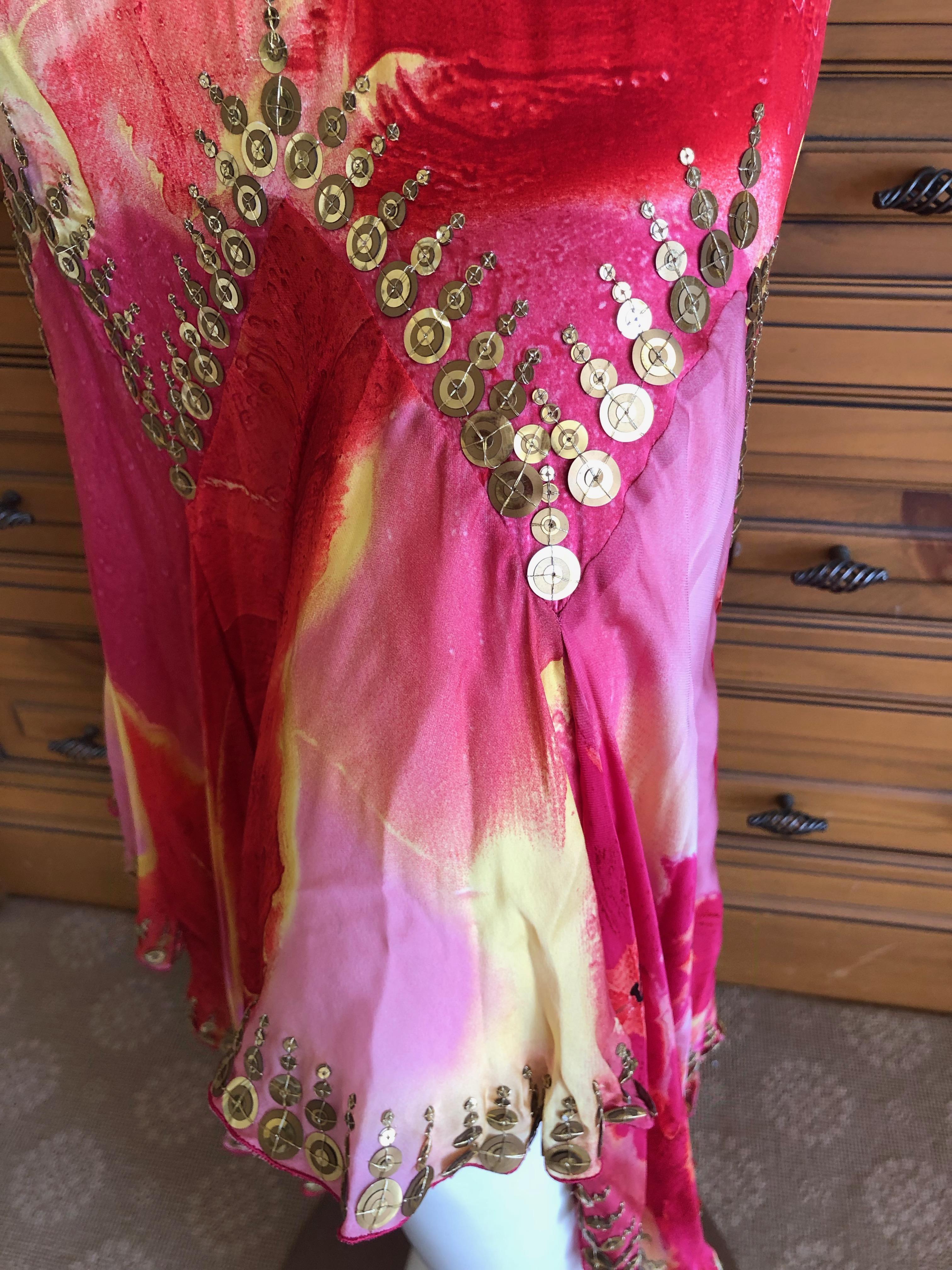 Roberto Cavalli Silk Poppy Print Gypsy Dress with Gold 