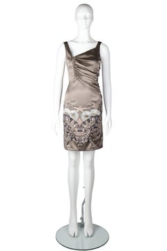 Roberto Cavalli Silk Python Print Ruched Asymmetric Cocktail Dress 2000s