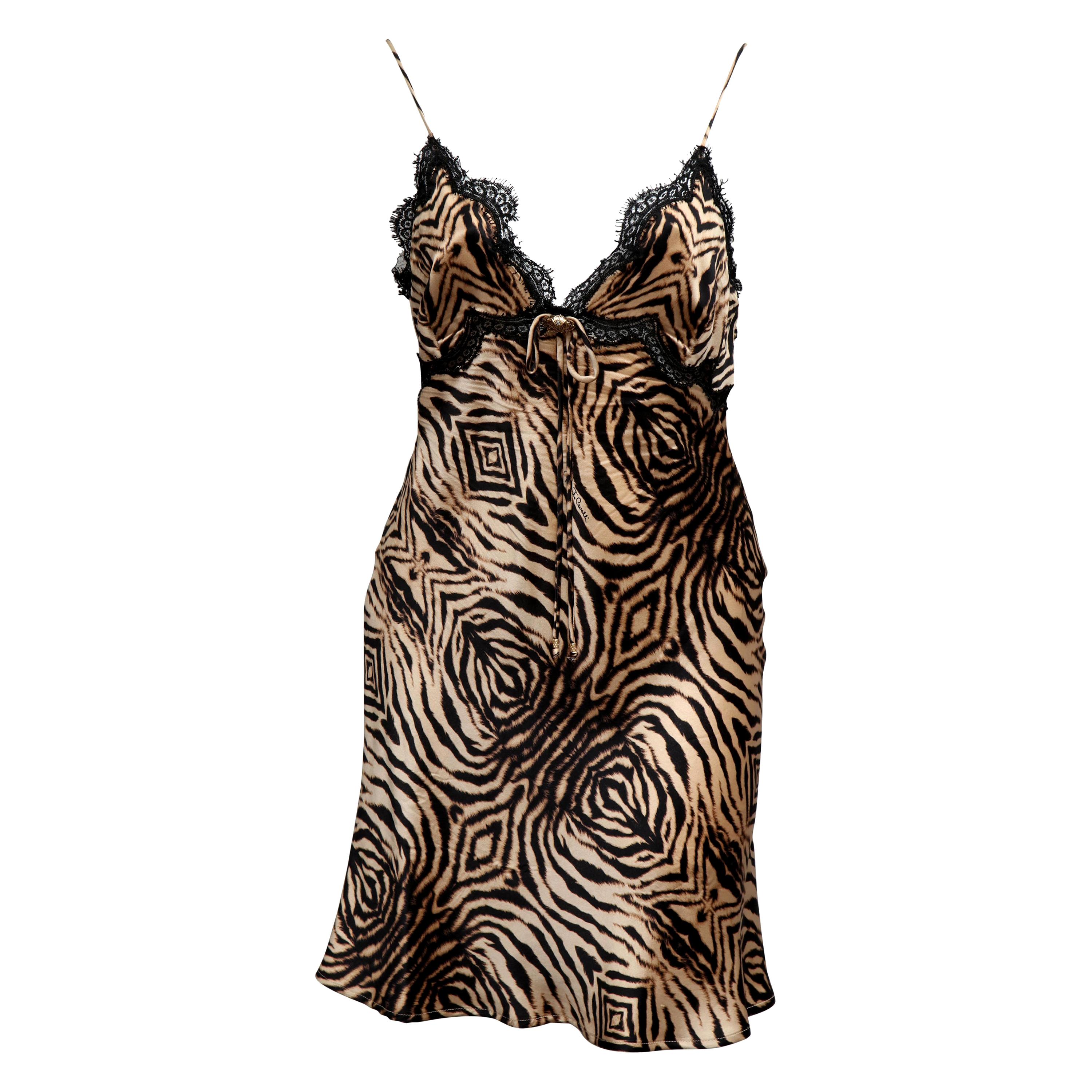 Roberto Cavalli Silk Slip Leopard Print Dress For Sale