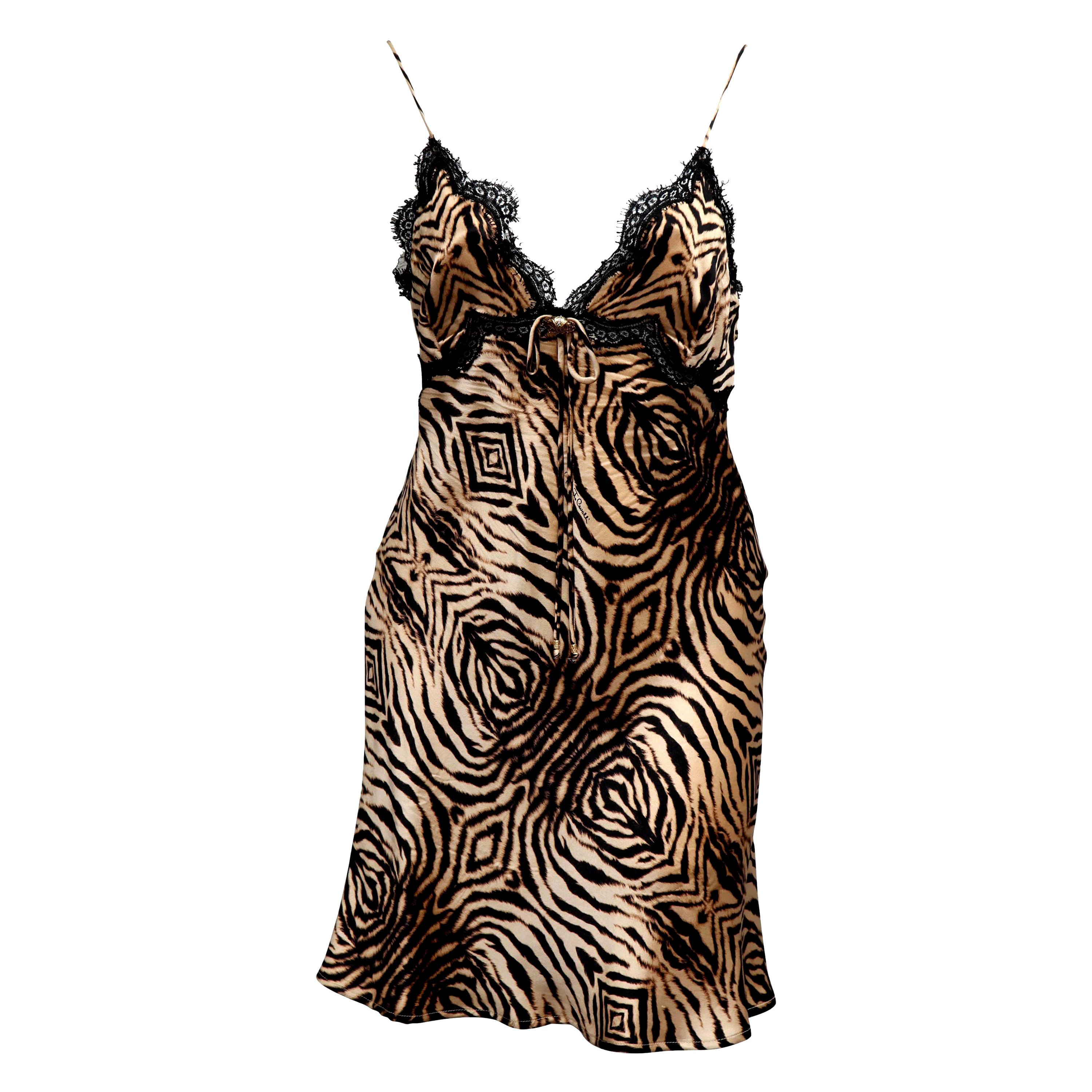 Roberto Cavalli Silk Slip Leopard Print Dress For Sale