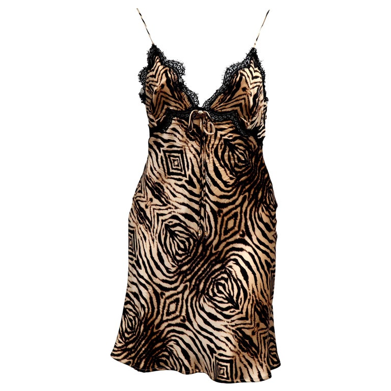 Roberto Cavalli Silk Slip Leopard Print Dress For Sale at 1stDibs
