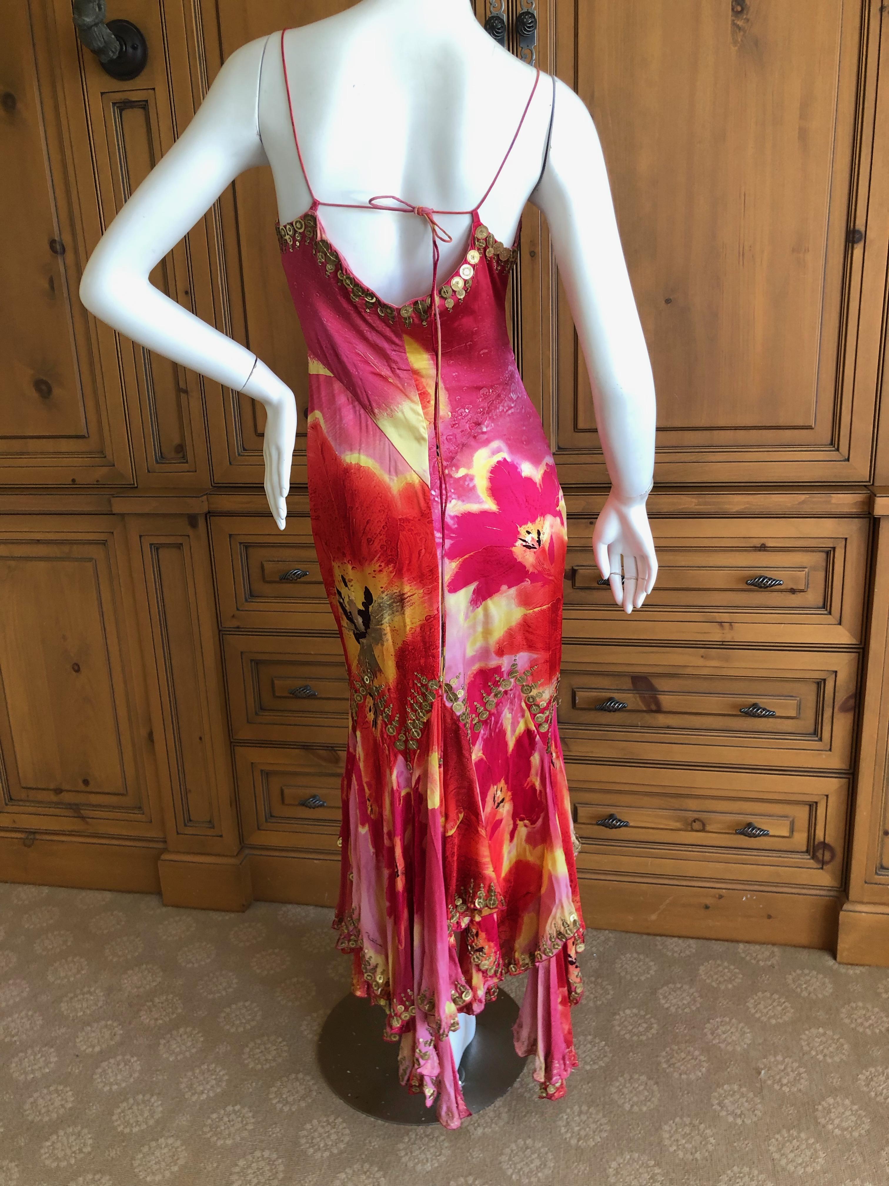 Women's Roberto Cavalli Silk Tie Dye Gypsy Dress with Gold 
