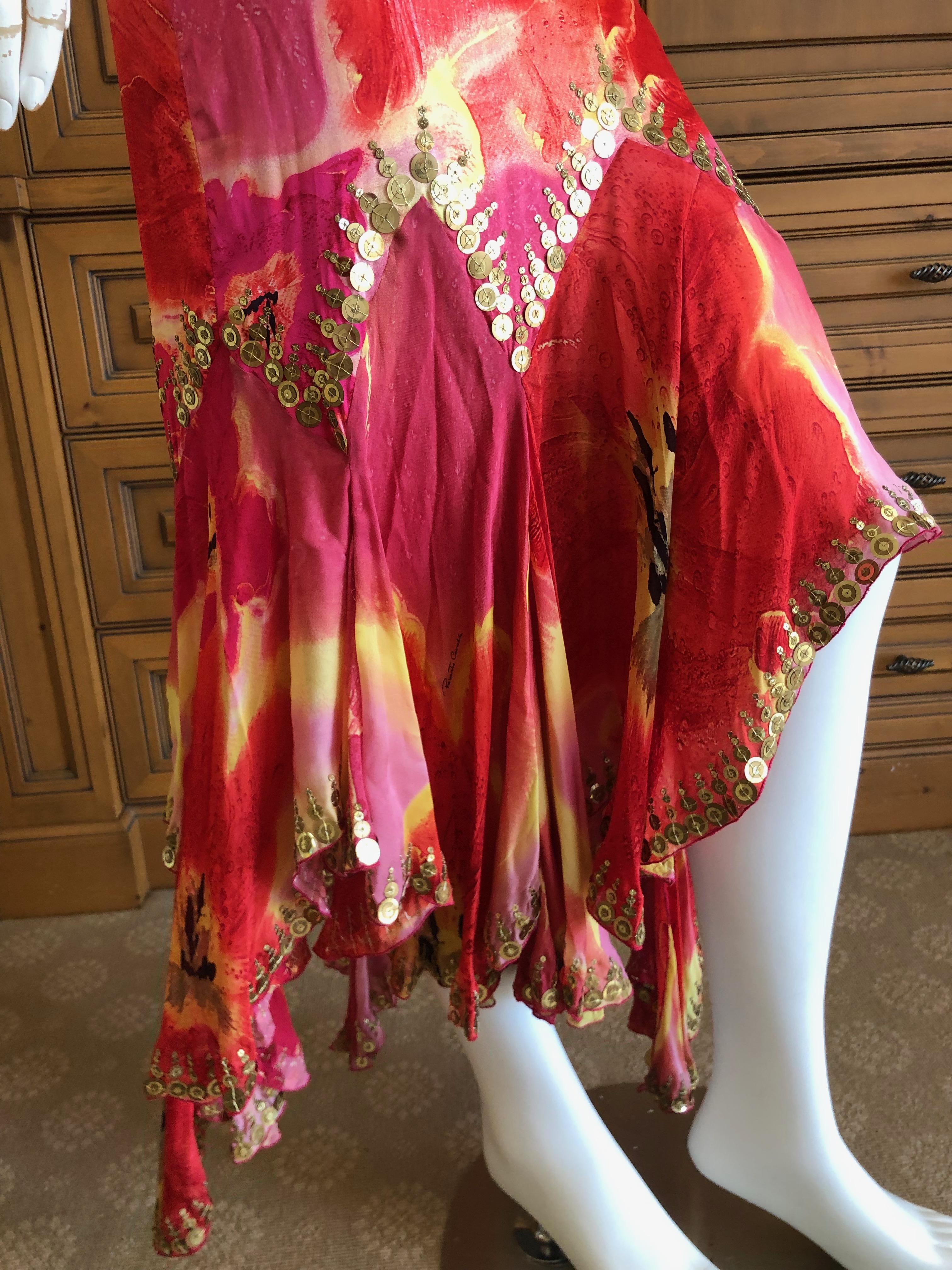 Roberto Cavalli Silk Tie Dye Gypsy Dress with Gold 