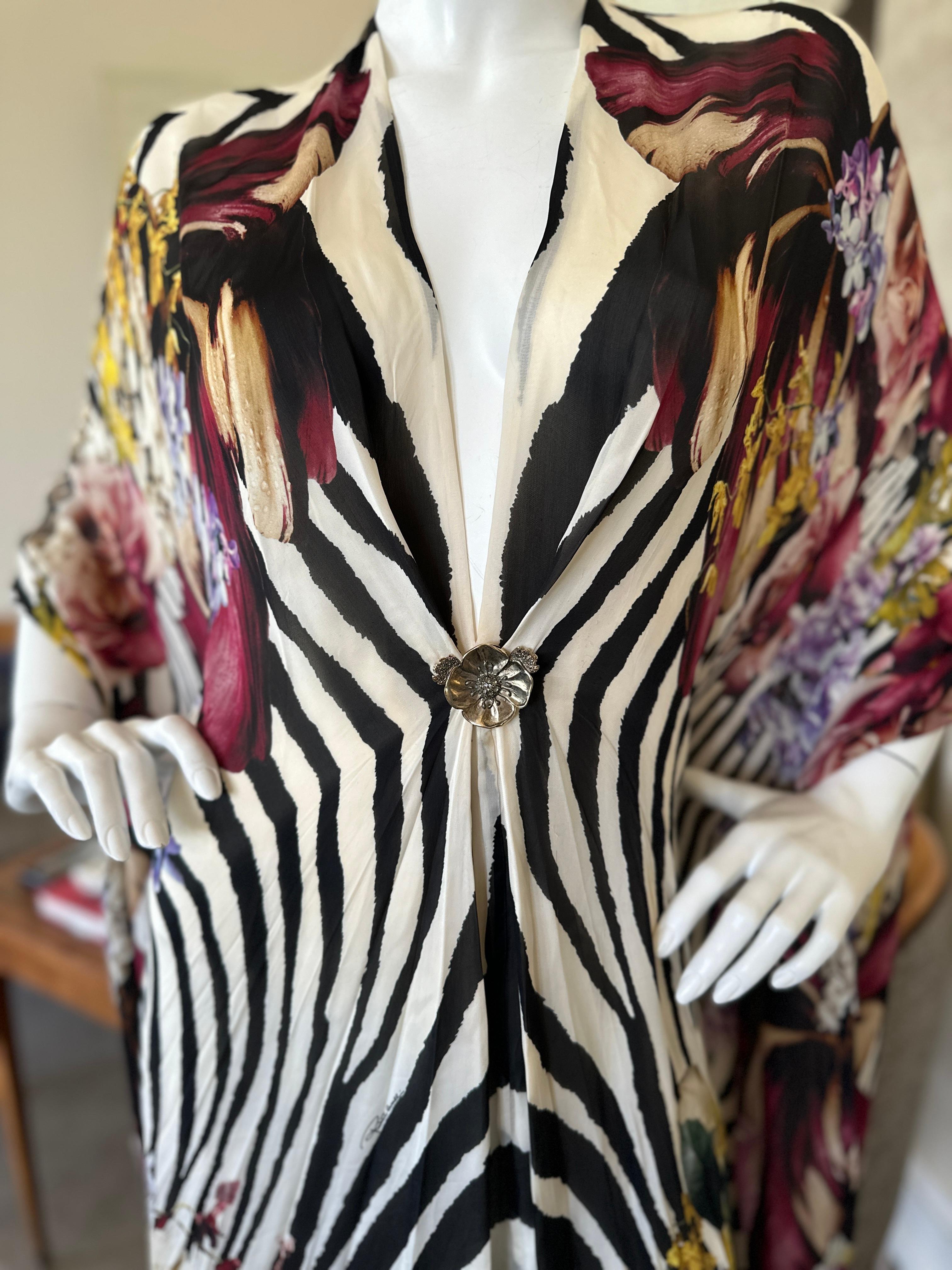 Women's Roberto Cavalli Silk Zebra and Floral Pattern Caftan  For Sale