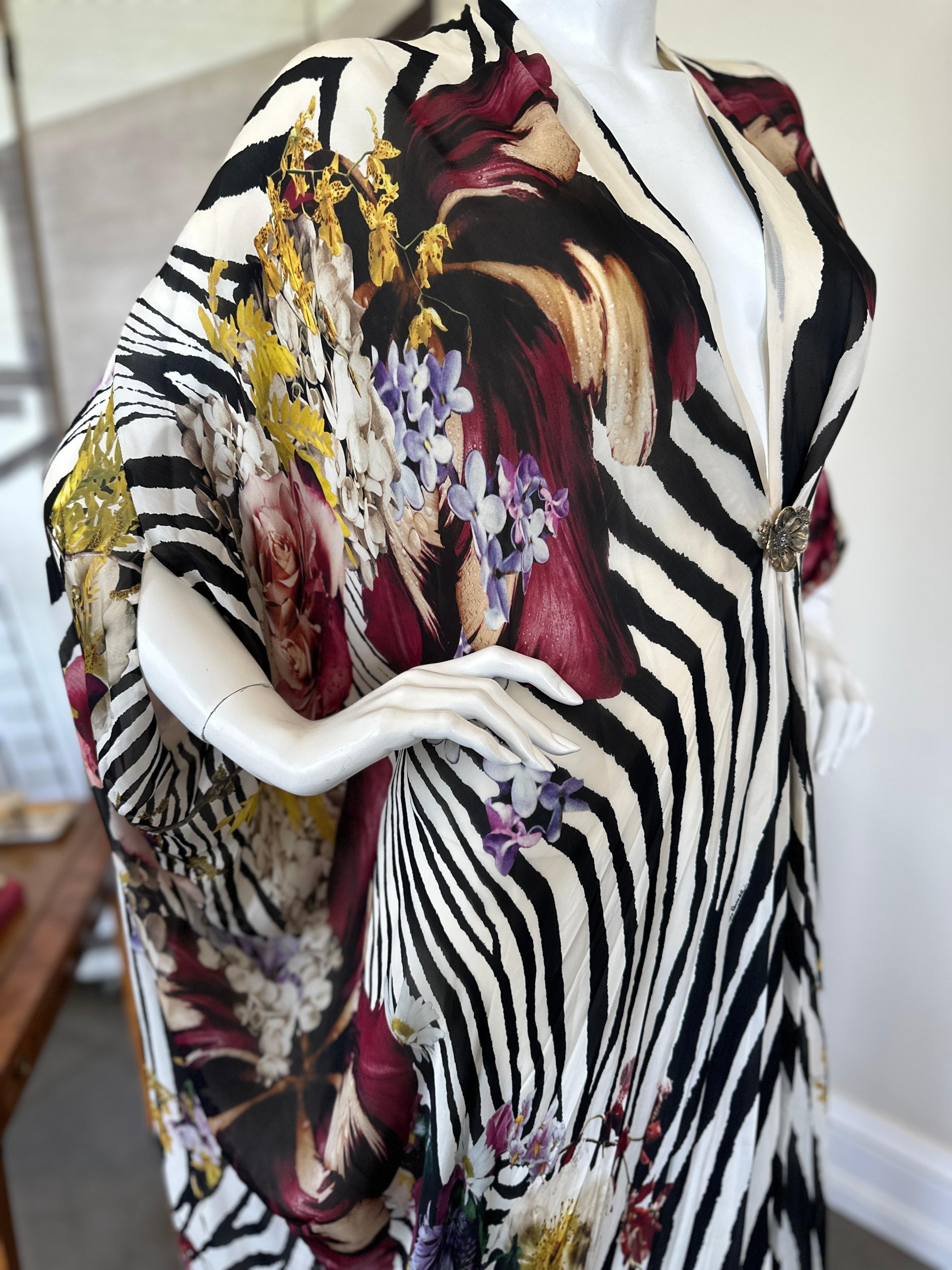 Roberto Cavalli Silk Zebra and Floral Pattern Caftan  For Sale 1