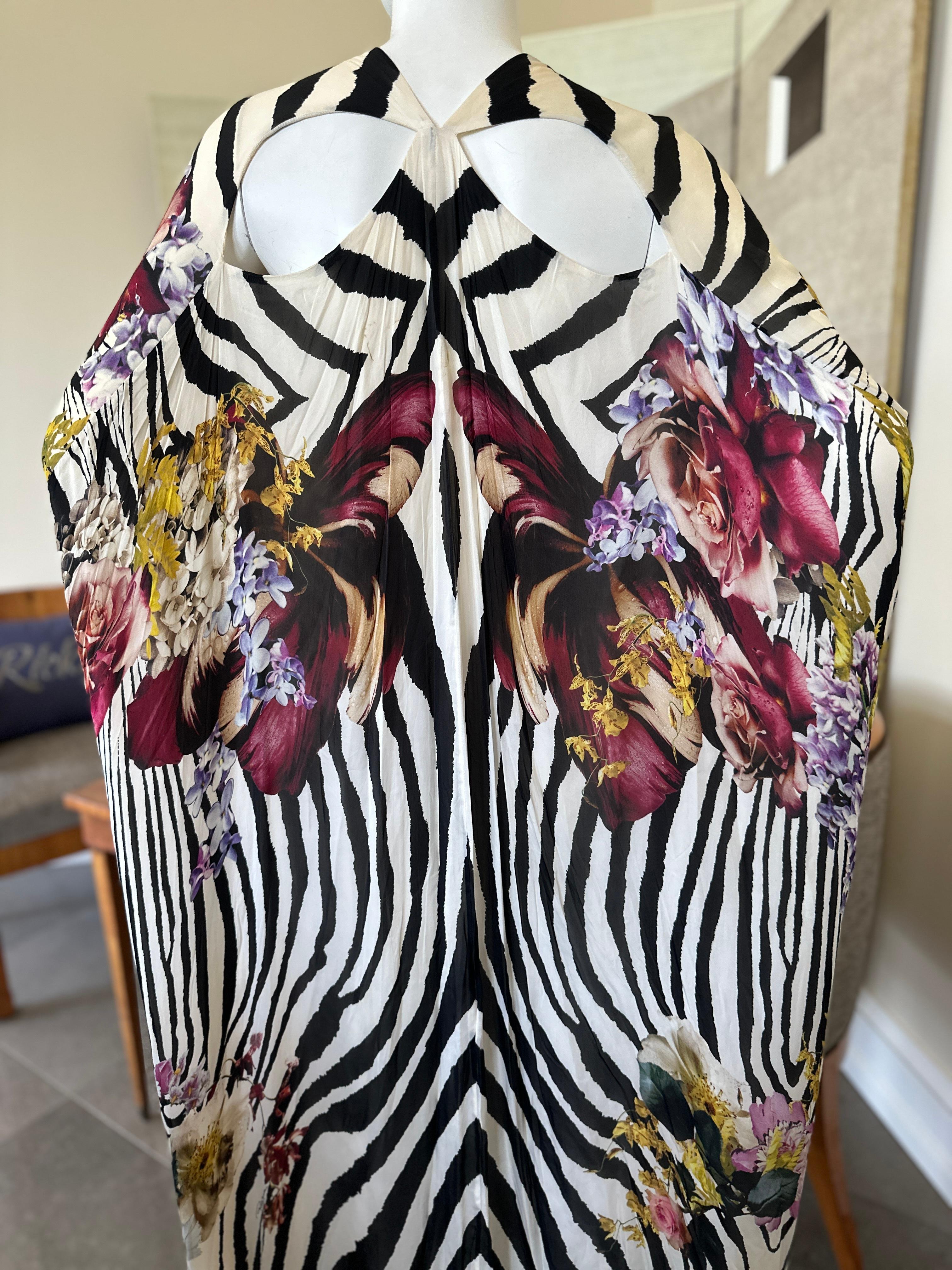 Roberto Cavalli Silk Zebra and Floral Pattern Caftan  For Sale 2