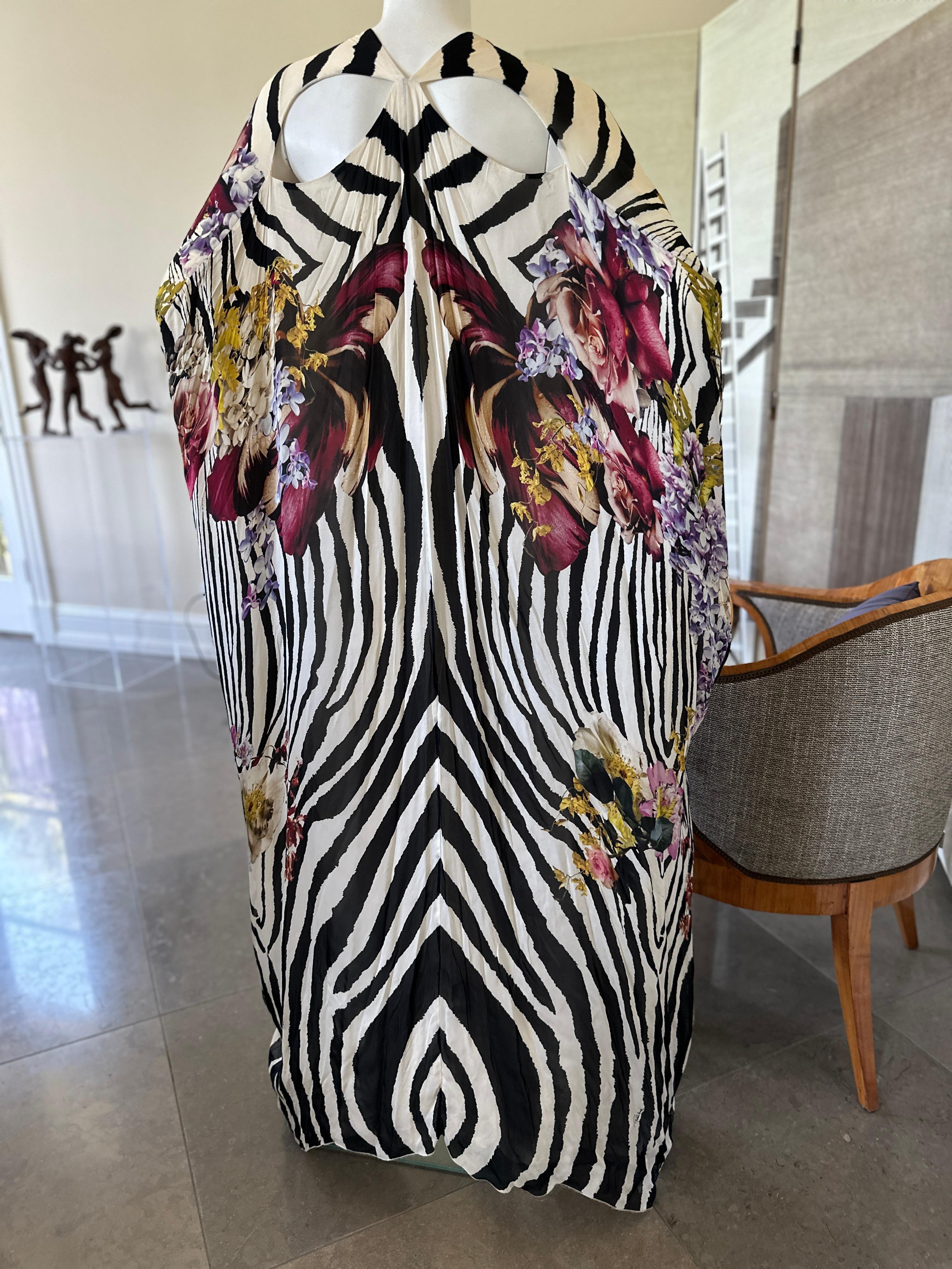 Roberto Cavalli Silk Zebra and Floral Pattern Caftan  For Sale 3