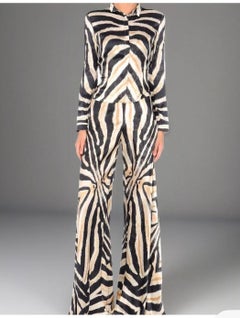 ROBERTO CAVALLI  Vintage 2000s Silk Zebra Animal Print Flared Jumpsuit IT 40
