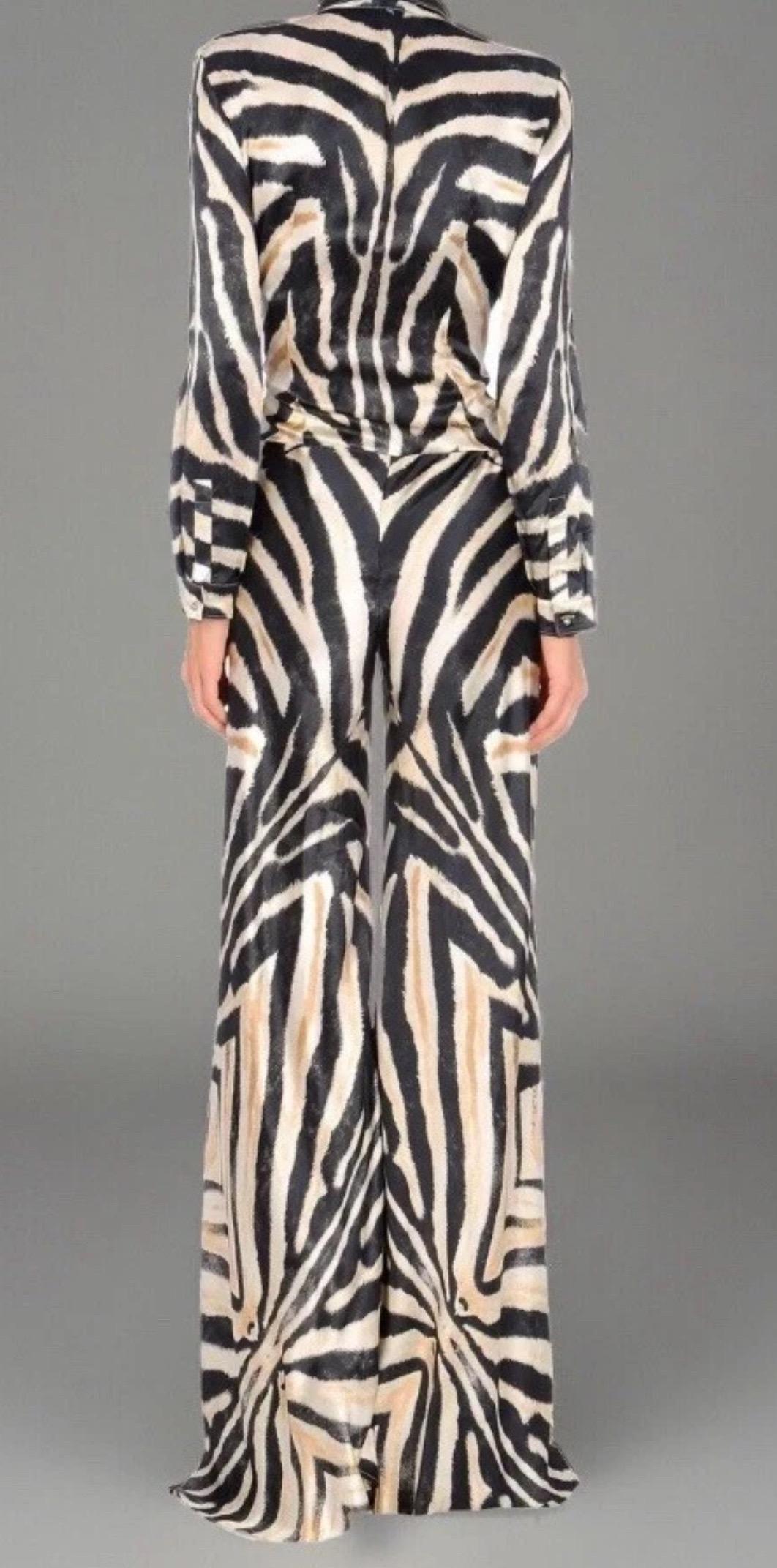Gris ROBERTO Cavalli - Combinaison évasée en soie imprimée zèbre en vente