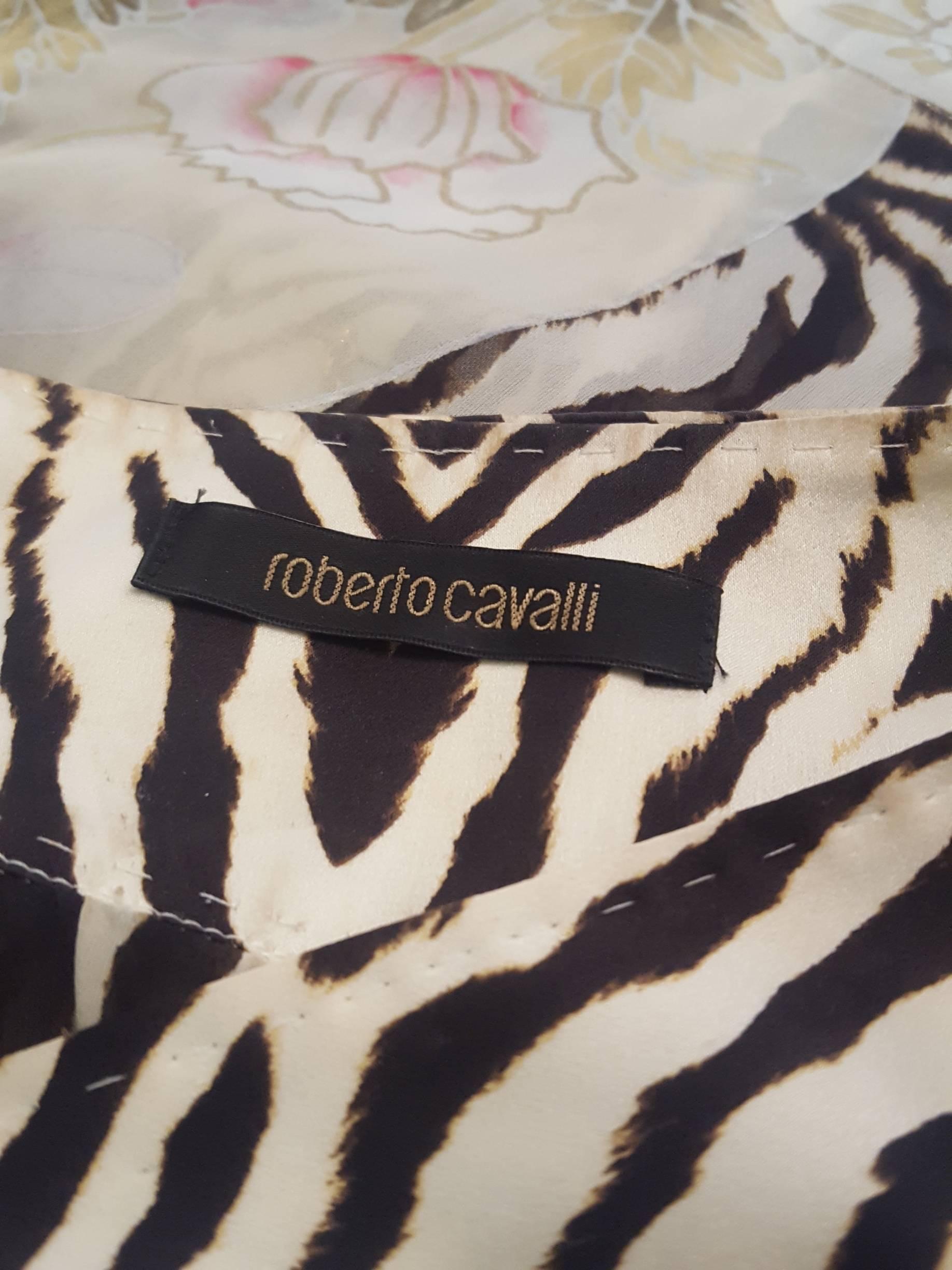 Roberto Cavalli Silk Zebra Print Long Sleeve Flared Cuff, w/Goldtone Buttons 3