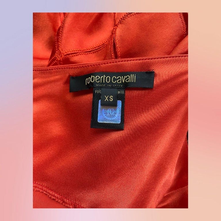 Pantalon Vintage Roberto Cavalli Avec Imprimé Logo Et Paillettes Or - Taille XS Orange - Occasion Très Bon état