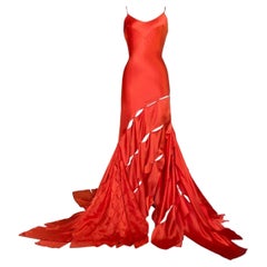 Roberto Cavalli Seiden-Abendkleid für den Laufsteg in Orange, F/S 2004 Größe XS