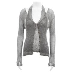 Roberto Cavalli silver beaded viscose crochet halter top and cardigan, ss 2001