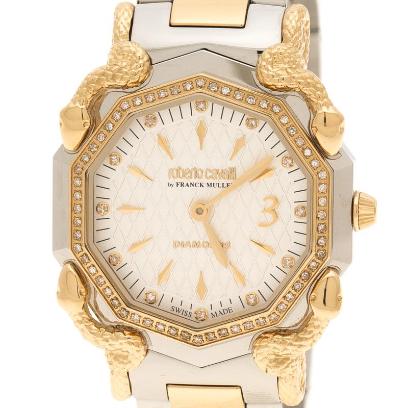 Contemporary Roberto Cavalli Silver Cream Gold Plated Stainless Steel Diamonds by Frank Mulle