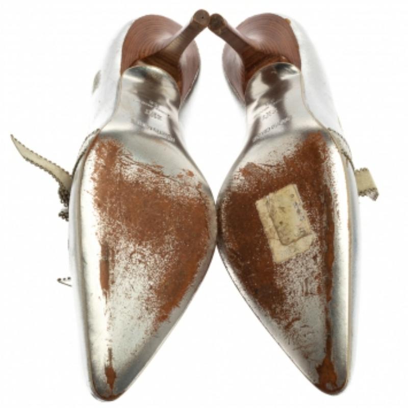Roberto Cavalli Silver Leather Slip On Pointed Toe Pumps Size 38 For Sale 2