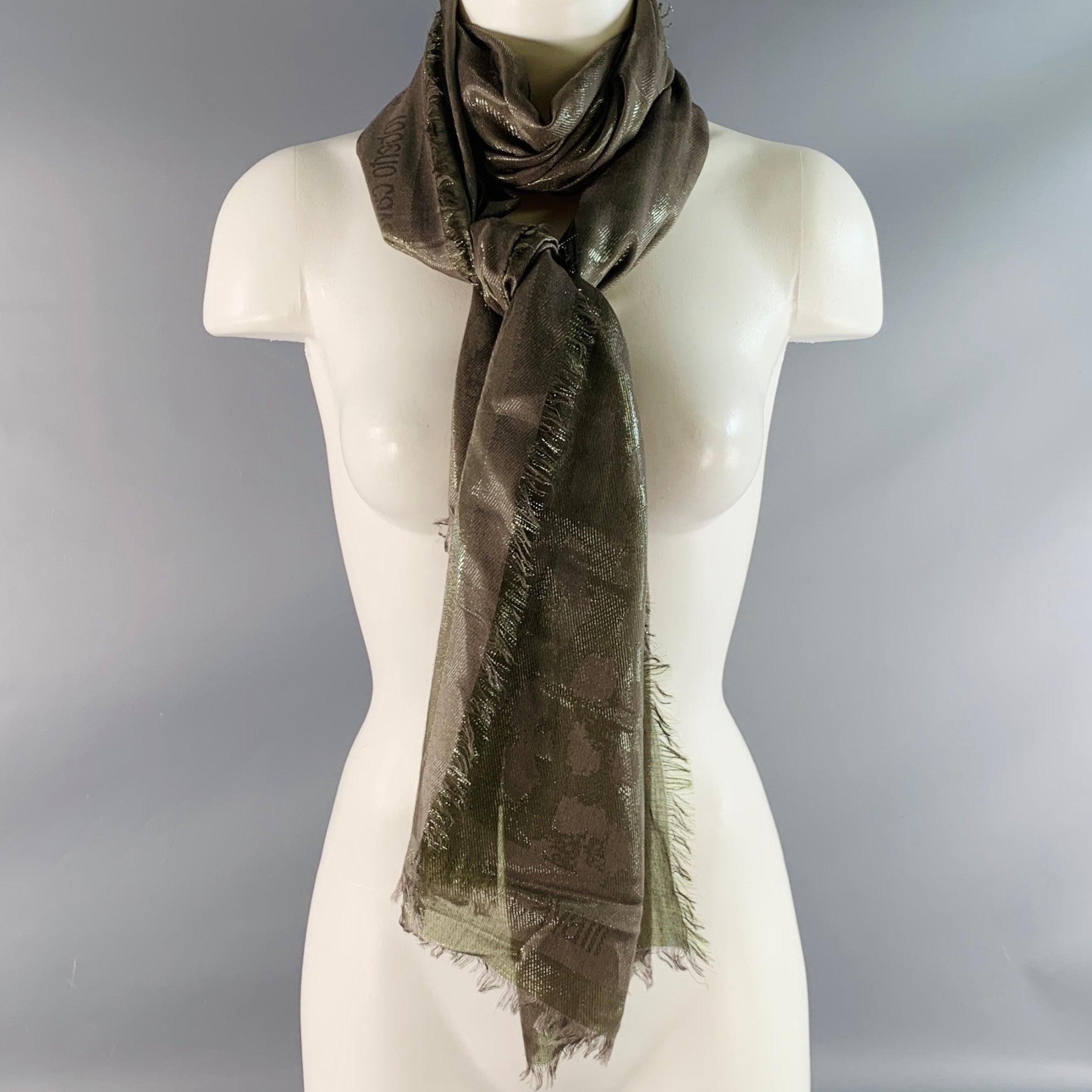 ROBERTO CAVALLI Sciarpa Jacquard in misto Modal marmorizzato Silver Olive Scialle in vendita 2