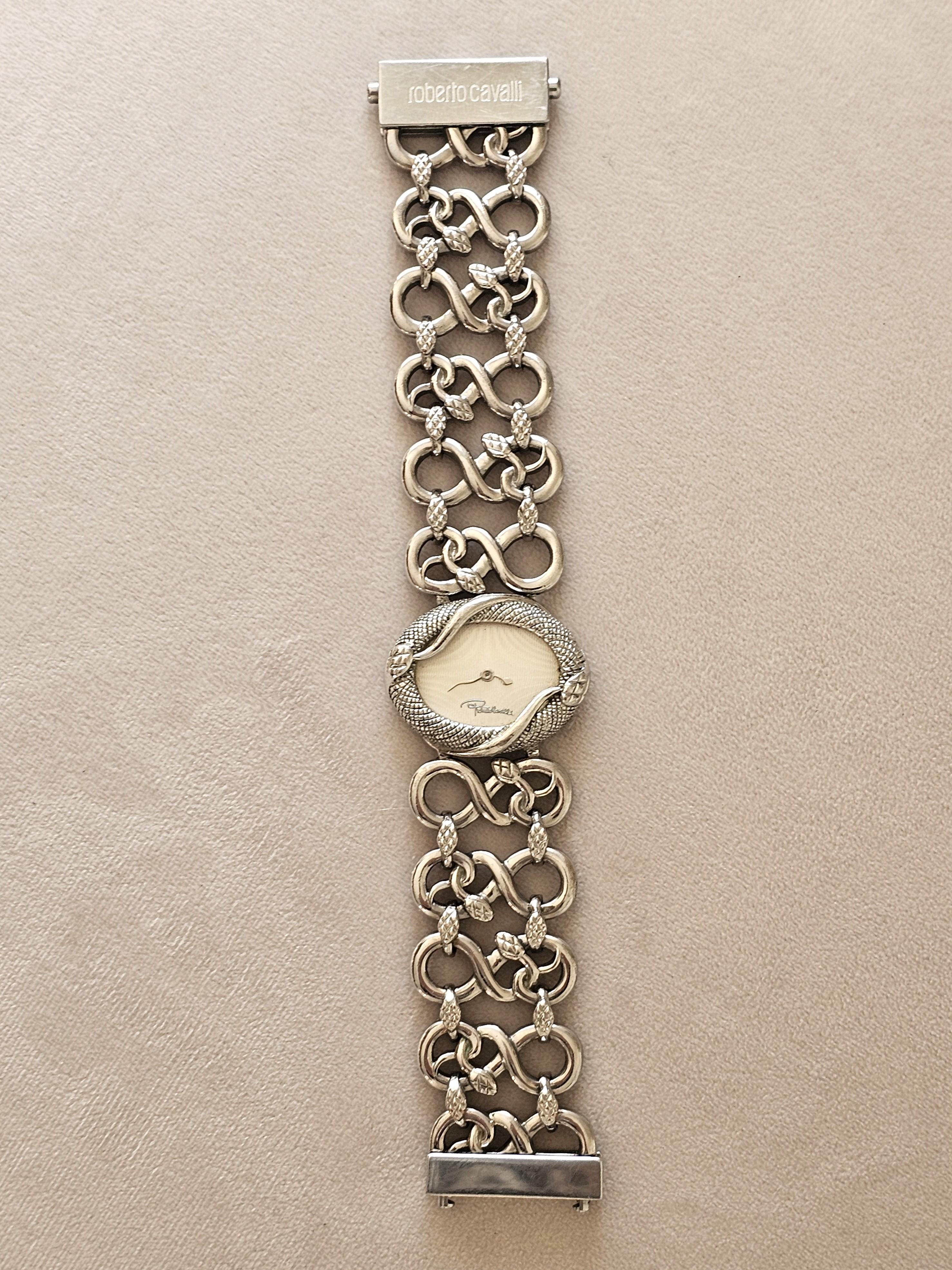 Roberto Cavalli Silver Plated Stainless Steel Women's Wristwatch Snakes in vendita 10