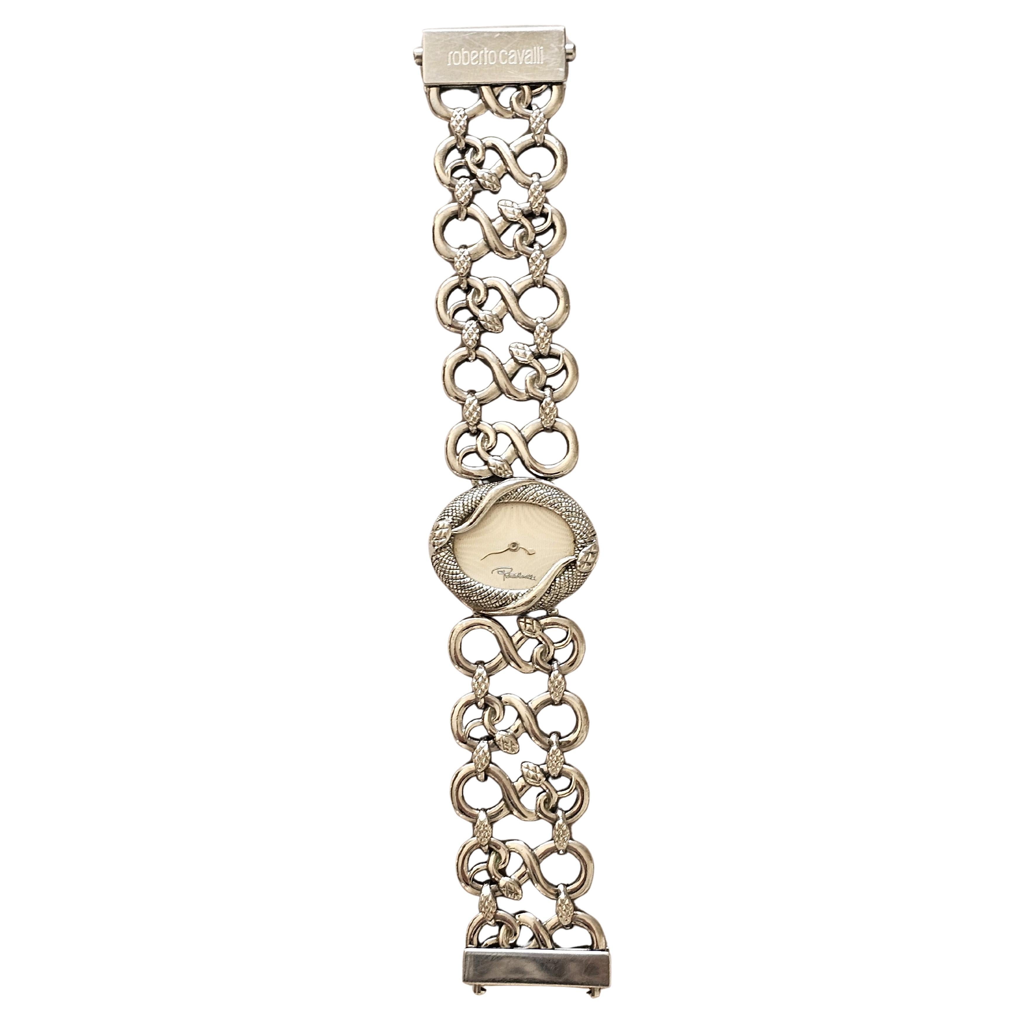 Roberto Cavalli Silver Plated Stainless Steel Women's Wristwatch Snakes in vendita