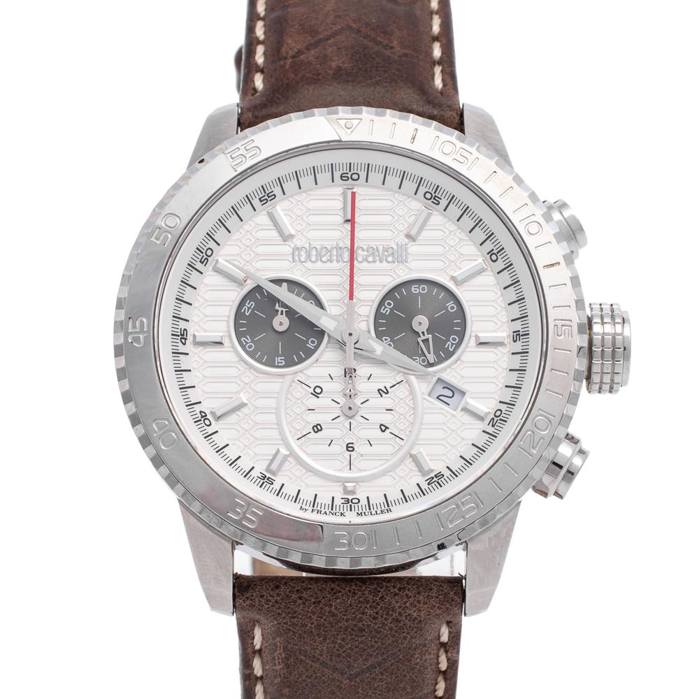 Contemporary Roberto Cavalli Silver Stainless Steel 1G035 Men's Wristwatch 45 mm