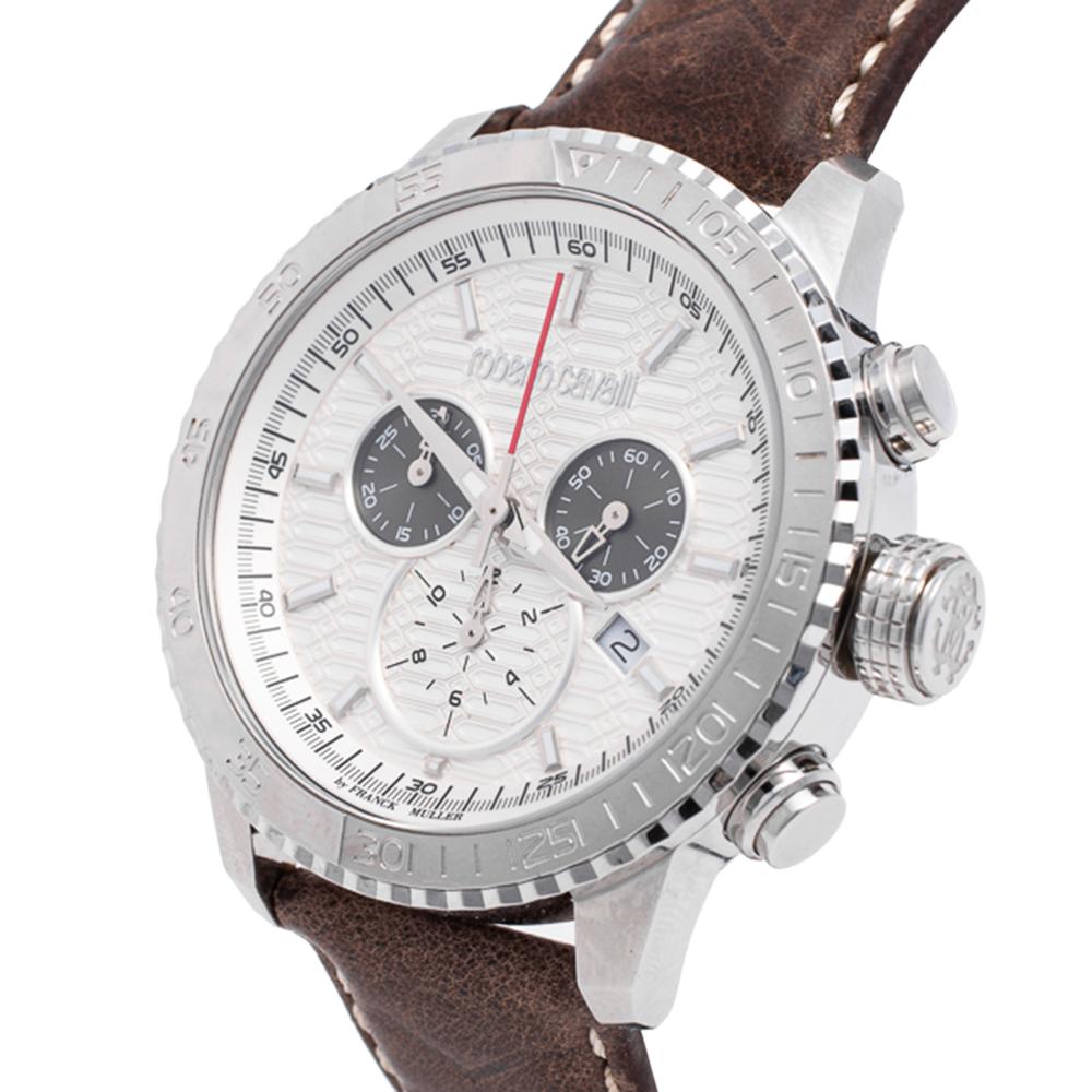 Roberto Cavalli Silver Stainless Steel 1G035 Men's Wristwatch 45 mm In Good Condition In Dubai, Al Qouz 2
