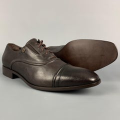 ROBERTO CAVALLI Size 10 Brown Leather Square Toe Lace Up Shoes