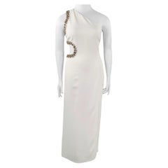 ROBERTO CAVALLI Size 12 Cream Viscose Blend Rhinestones Evening Gown