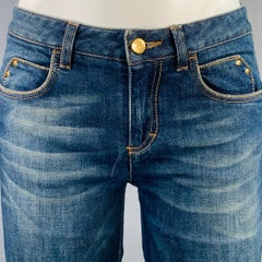 ROBERTO CAVALLI Size 2 Blue Cotton Blend Low Rise Studded Twill Flared Jeans