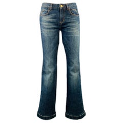 ROBERTO CAVALLI Size 2 Blue Cotton Blend Low Rise Studded Twill Flared Jeans