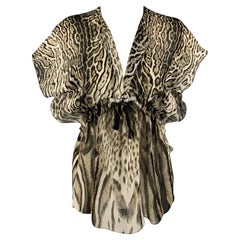 ROBERTO CAVALLI Taglia 2 Olive Camicetta senza maniche in seta bianca e nera con stampa animalier