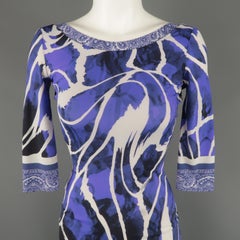 ROBERTO CAVALLI Size 2 Purple Print Bandana Trim Mini Dress