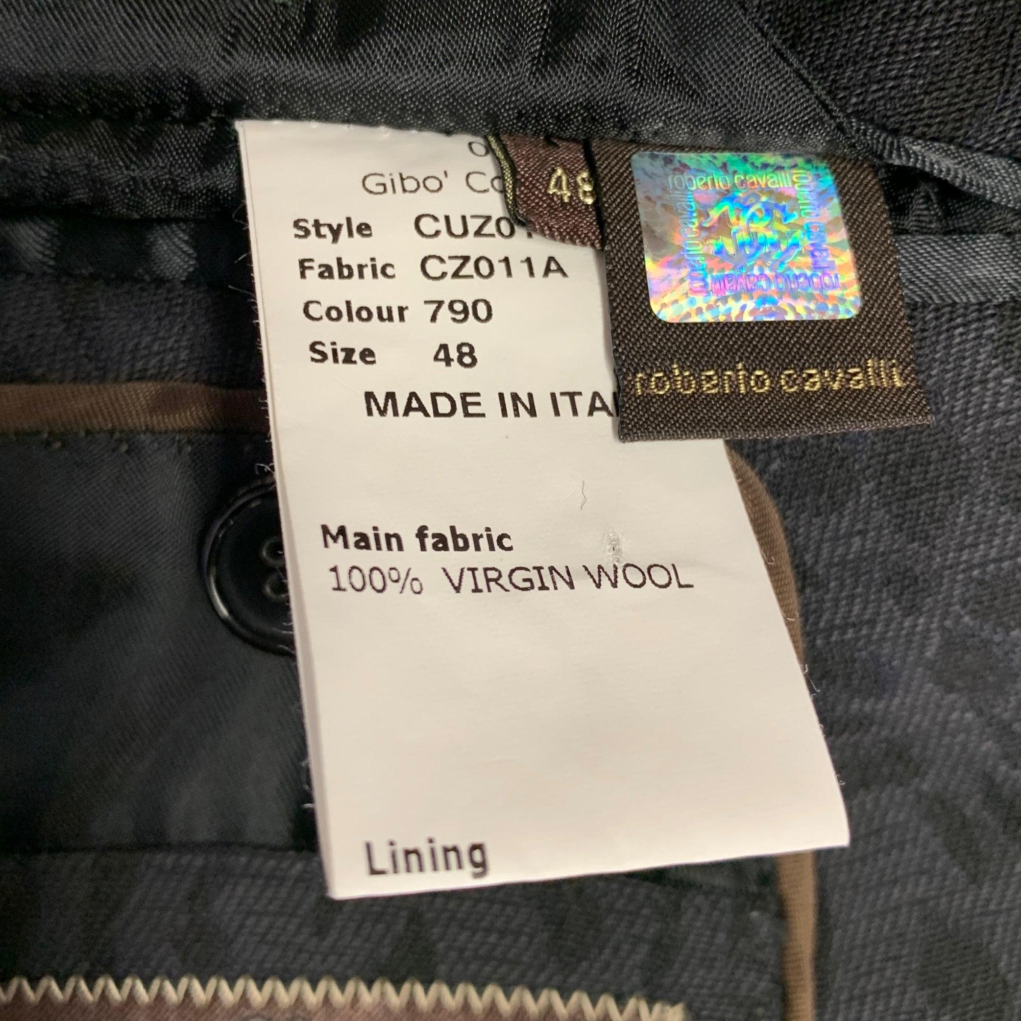 ROBERTO CAVALLI Talla 38 Abrigo negro de lana virgen con estampado animal en venta 3