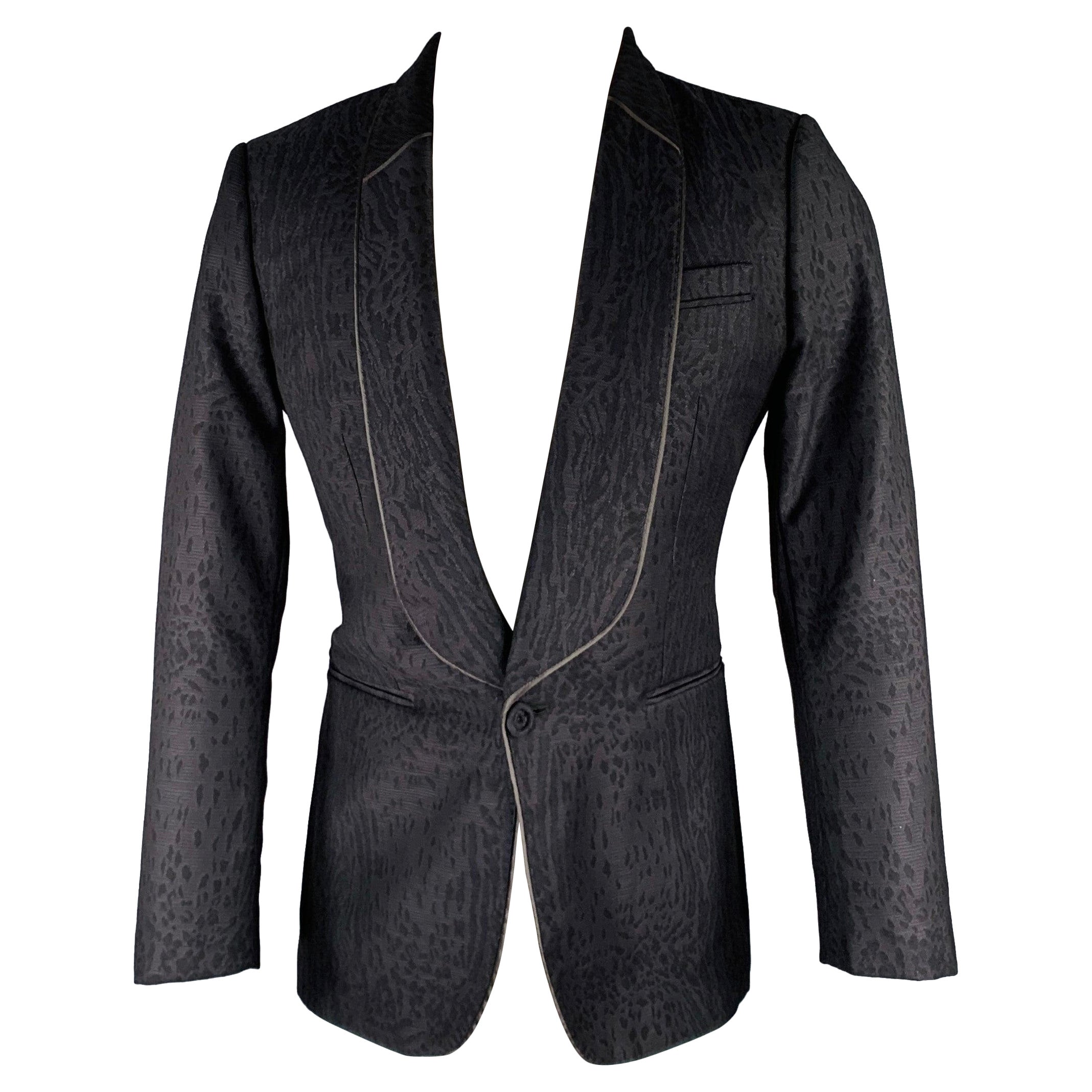 ROBERTO Cavalli Manteau de sport en laine vierge noir imprimé animal Taille 38