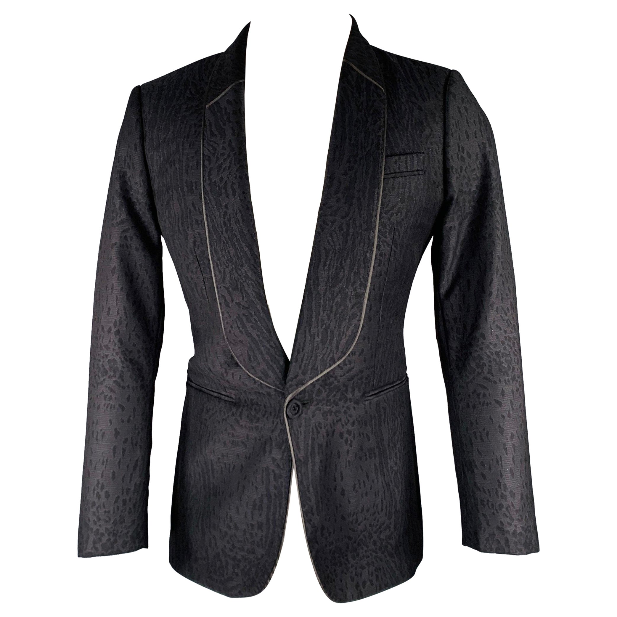 ROBERTO Cavalli Manteau de sport en laine vierge noir imprimé animal Taille 38