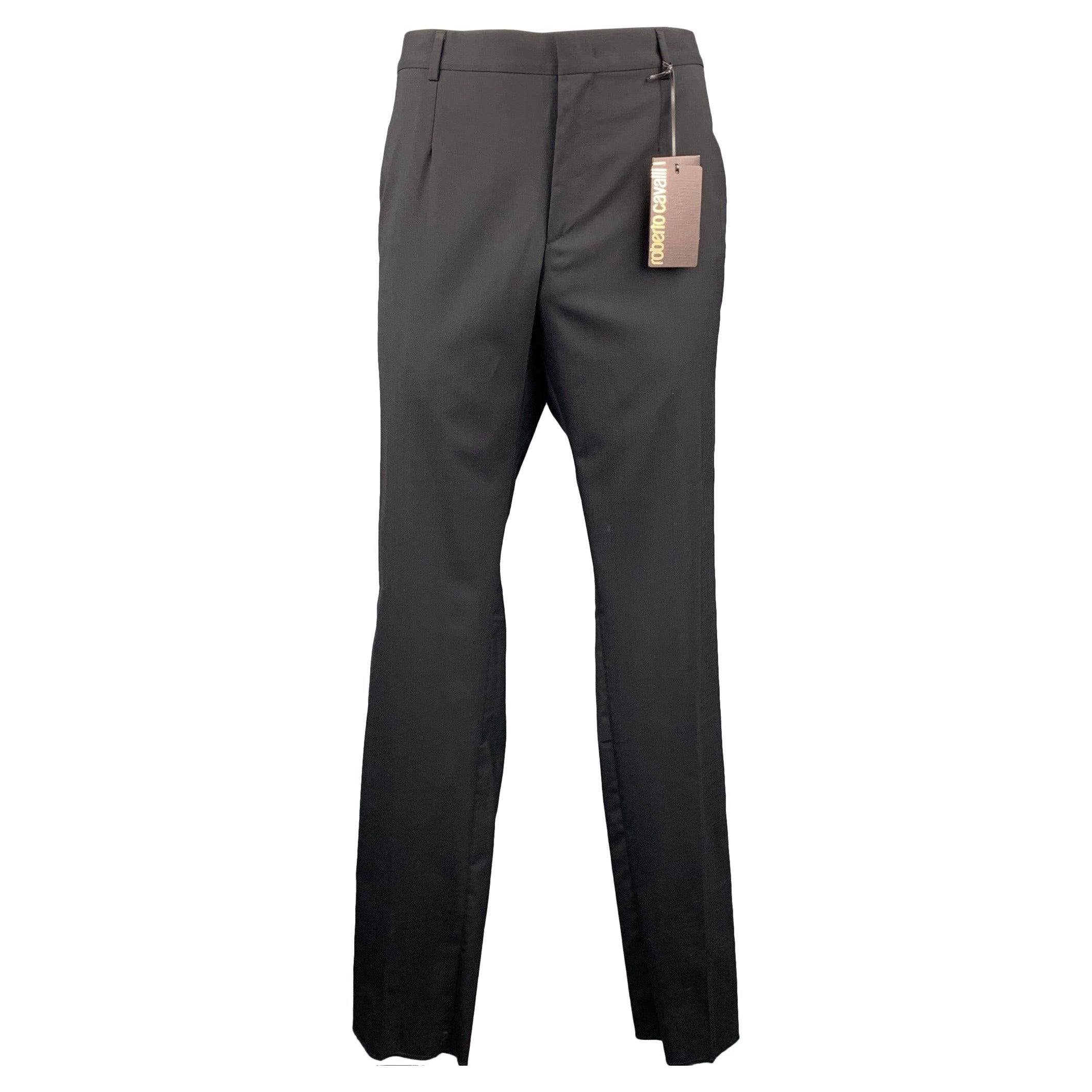 ROBERTO CAVALLI Size 38 Black Wool Tuxedo Dress Pants
