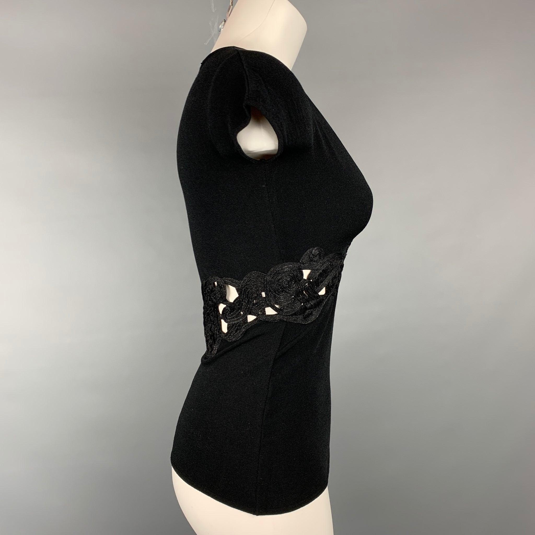 ROBERTO CAVALLI Size 4 Black Jersey Embellishment Viscose / Polyester Dress Top For Sale 1
