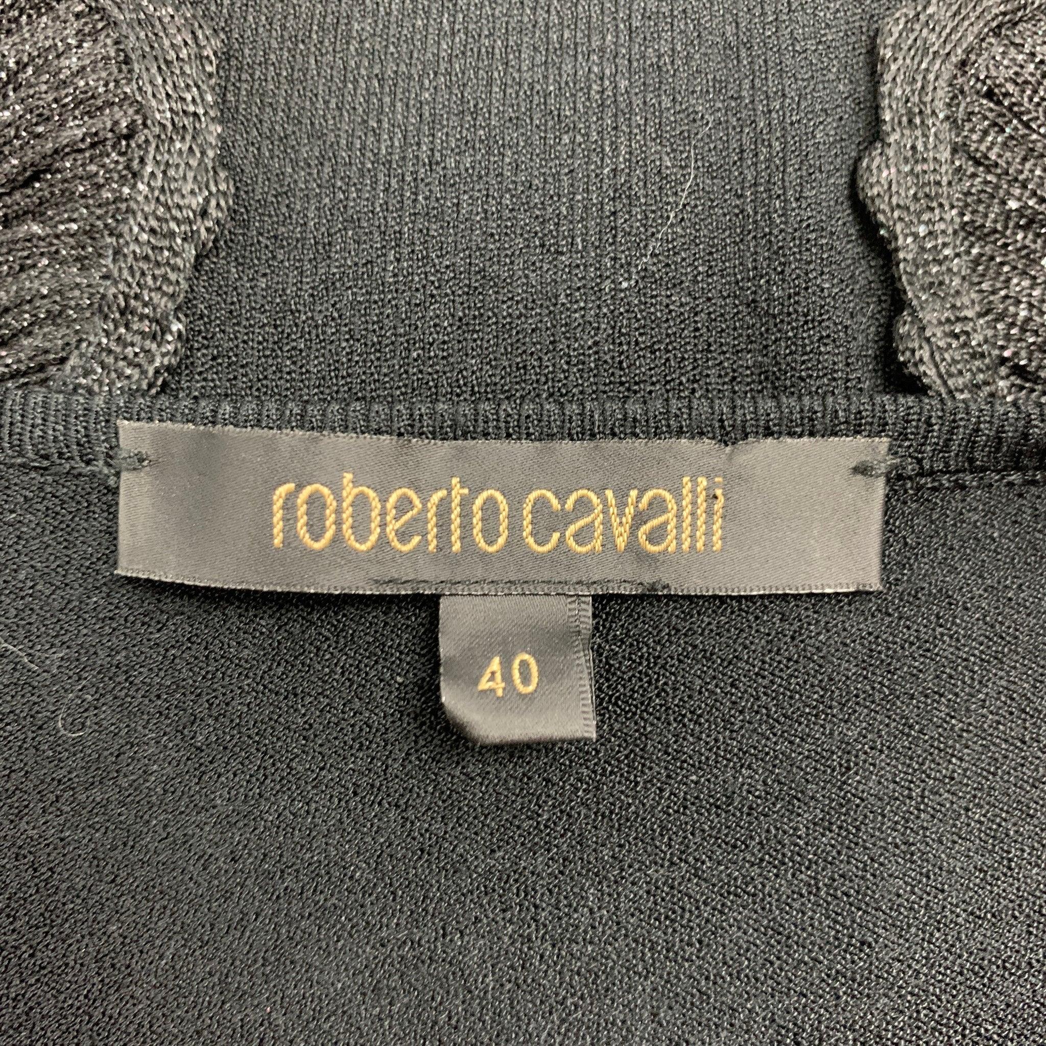 ROBERTO CAVALLI Size 4 Black Jersey Embellishment Viscose / Polyester Dress Top For Sale 4