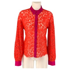 ROBERTO CAVALLI Size 4 Fuchsia & Orange Lace Cotton Blend Button Up Shirt