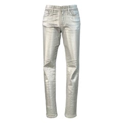 ROBERTO CAVALLI Size 4 Metallic Silver Coated Cotton Blend Skinny Jeans