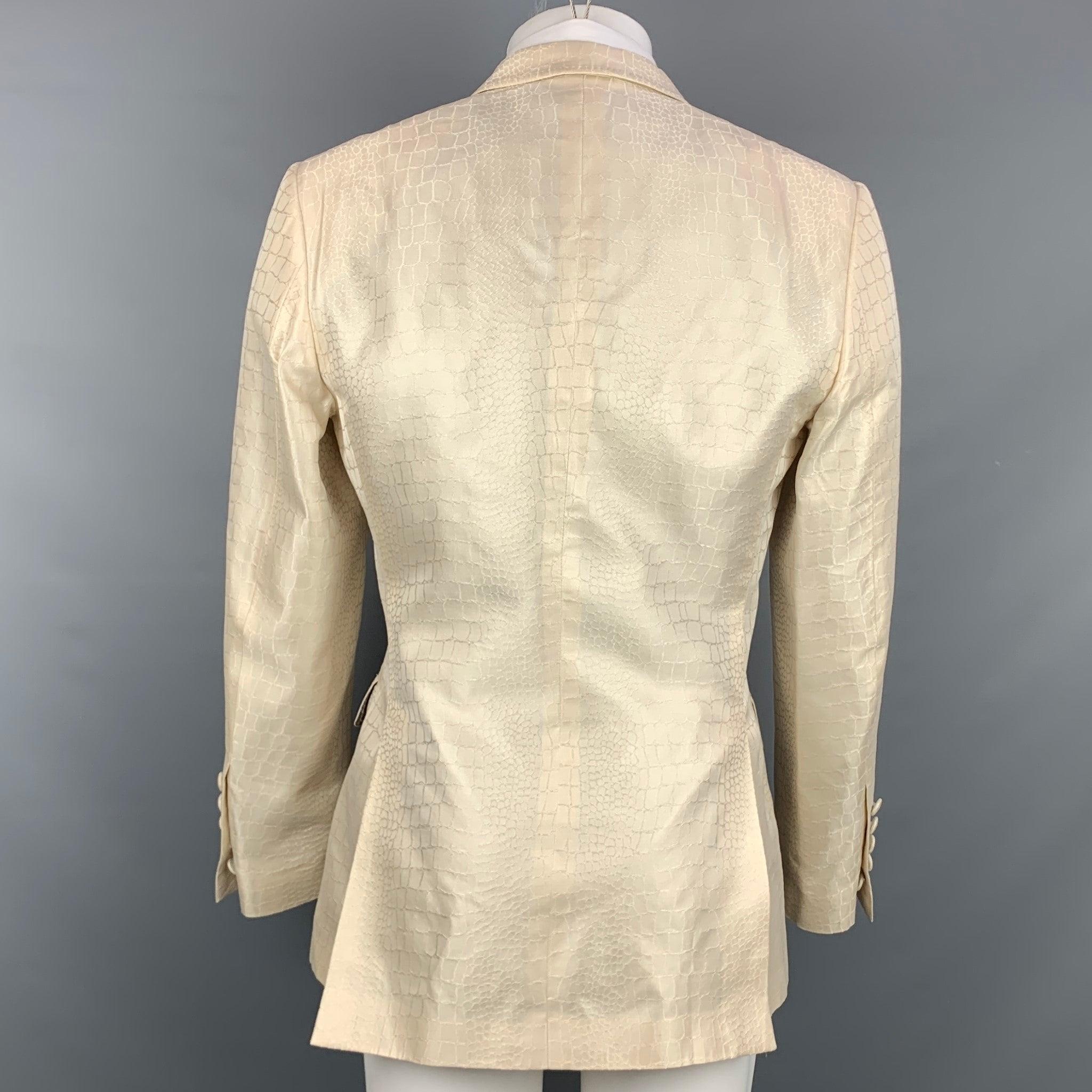 Men's ROBERTO CAVALLI Size 40 Beige Animal Print Silk Notch Lapel Sport Coat