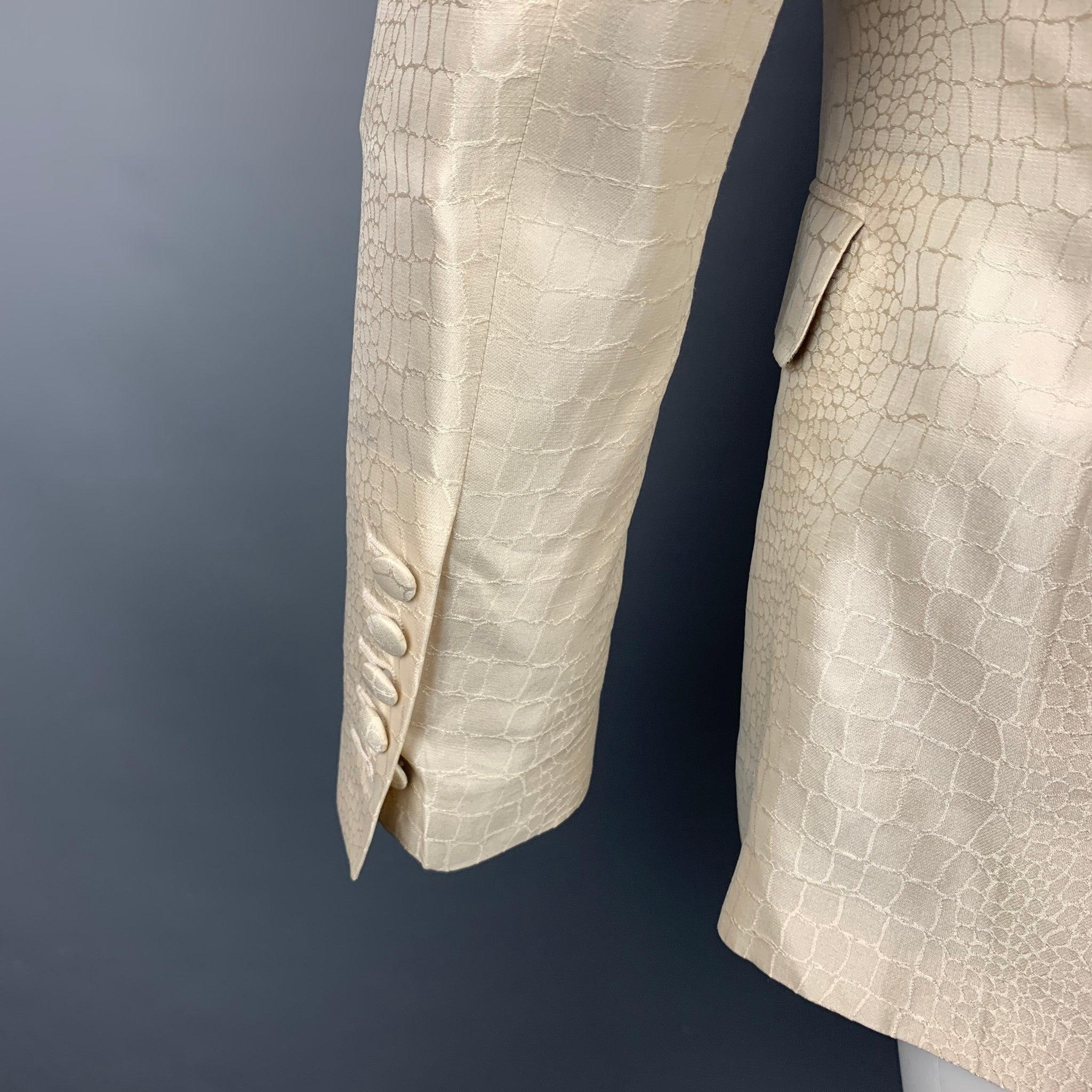 ROBERTO CAVALLI Size 40 Beige Animal Print Silk Notch Lapel Sport Coat 1