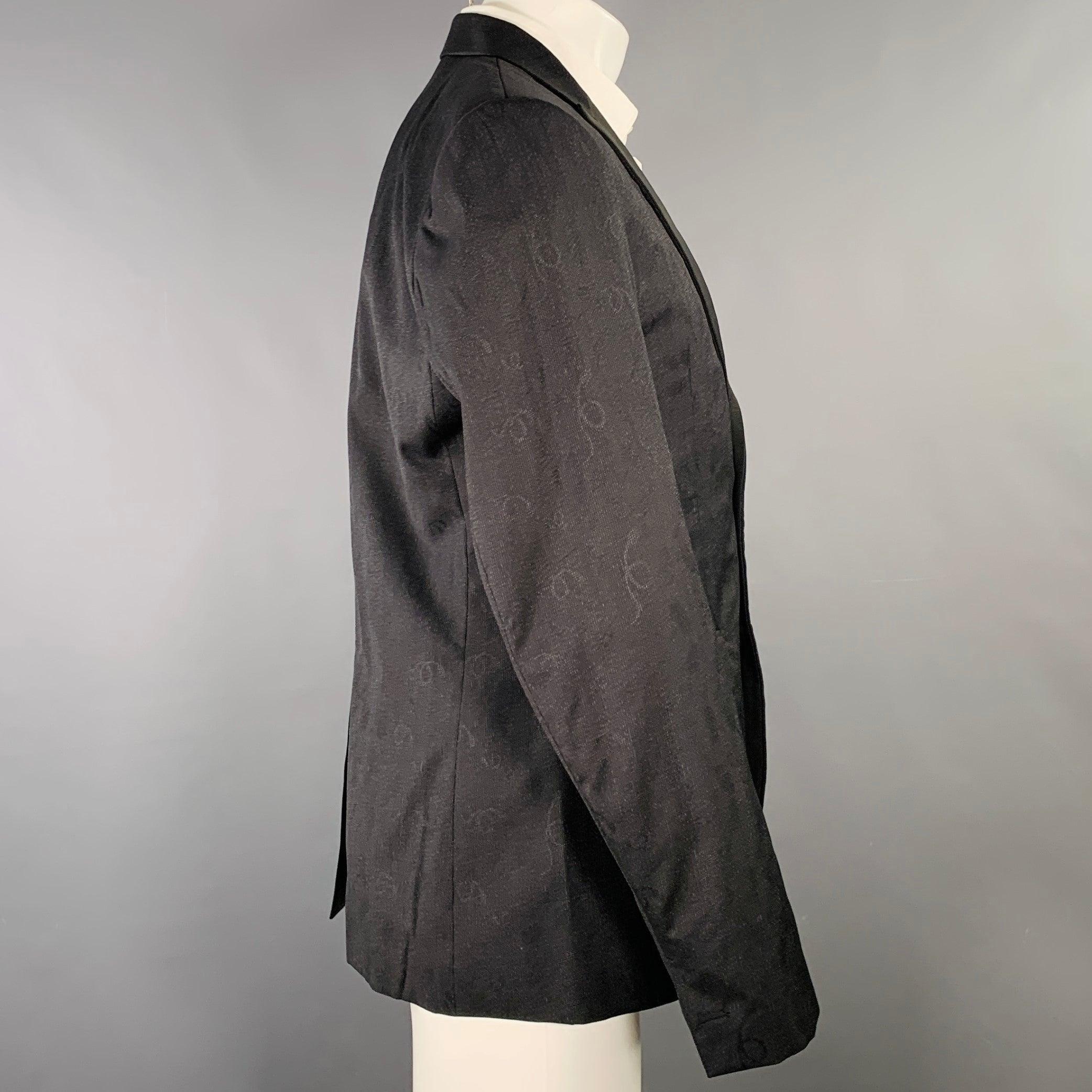 Manteau de sport en laine et soie ROBERTO Cavalli Taille 40 Noir Gris Jacquard de serpent Excellent état - En vente à San Francisco, CA