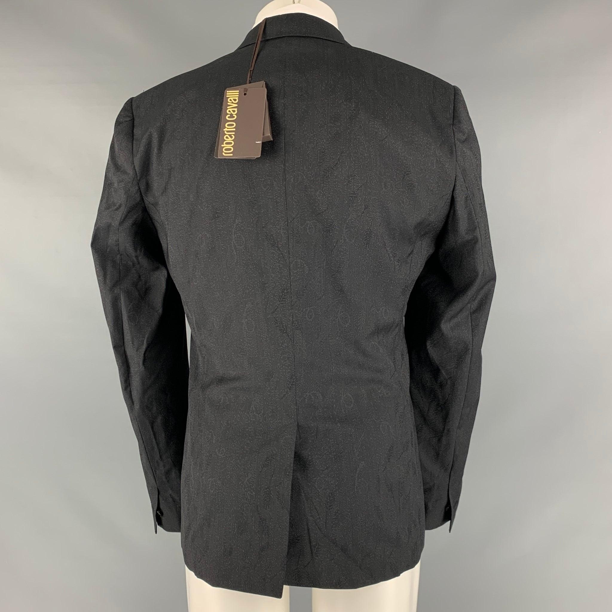 Men's ROBERTO CAVALLI Size 40 Black Grey Snake Wool Silk Peak Lapel Sport Coat For Sale