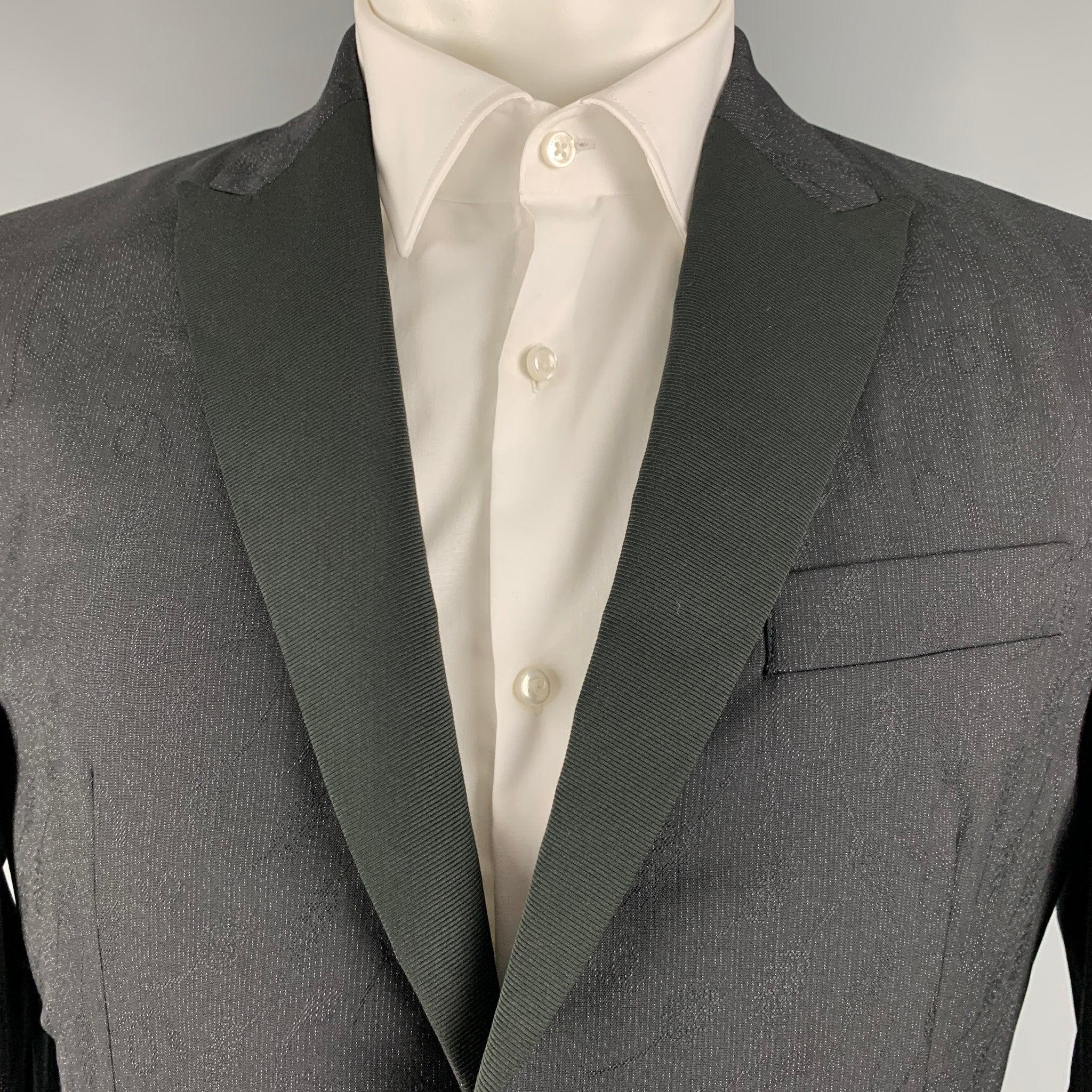 ROBERTO CAVALLI Size 40 Black Grey Snake Wool Silk Peak Lapel Sport Coat For Sale 1